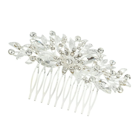Unique Bargains Rhinestone Hair Comb for Bride Wedding Flower Side Comb Headpiece for Women Silver Tone 3.94"x2.36"