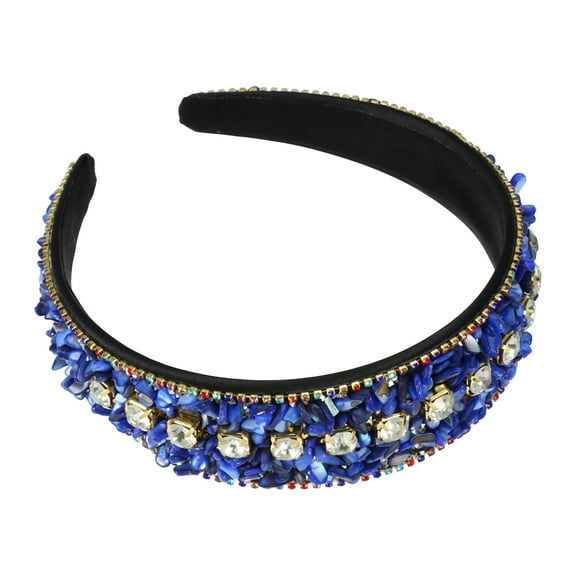 Unique Bargains Rhinestone Headband Navy Blue Crushed Turquoise Rhinestone Wide Edge Hairband for Women 4.72"x1.65" 1Pcs