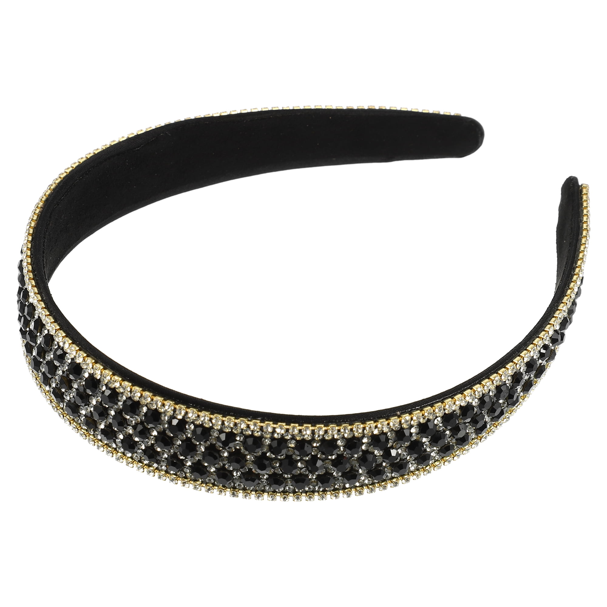 Unique Bargains Rhinestone Headband for Women1 Inch Wide Black