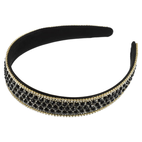 Unique Bargains Rhinestone Headband for Women1 Inch Wide Black