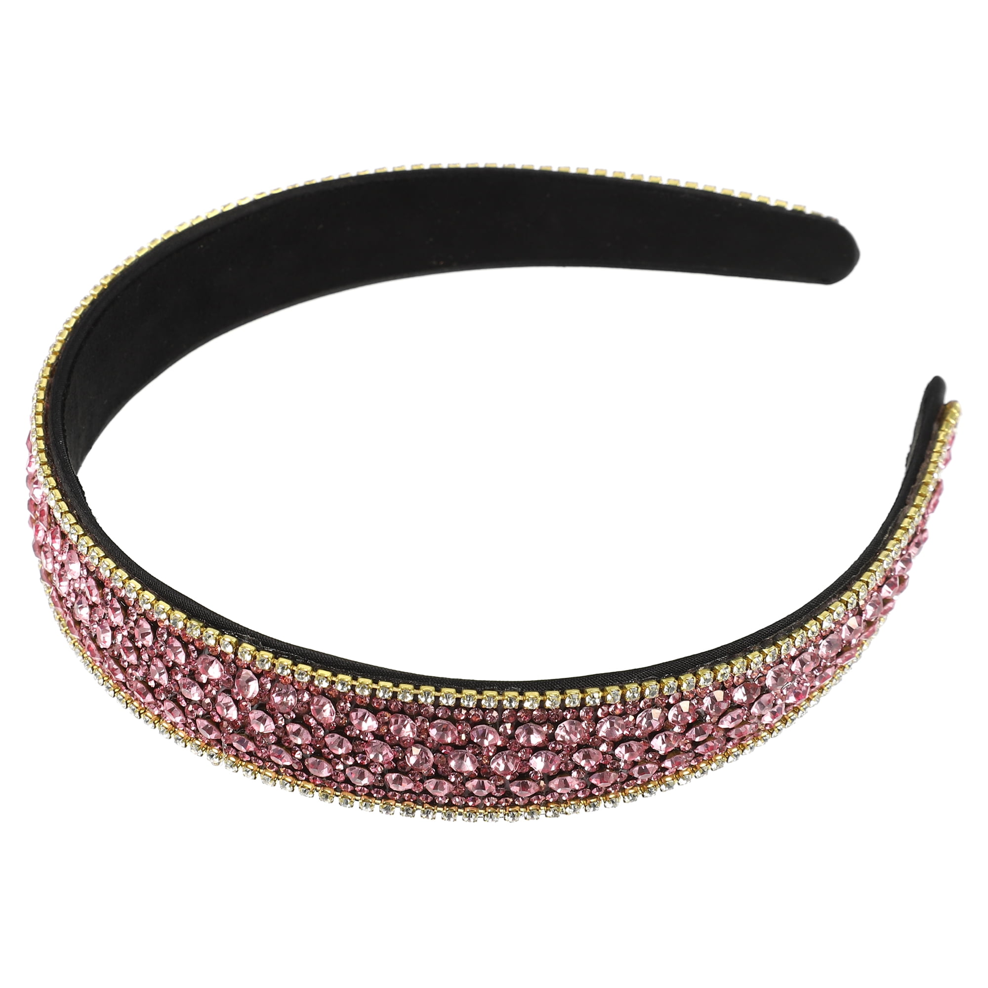 Unique Bargains Rhinestone Headband for Women1 Inch Wide Pink