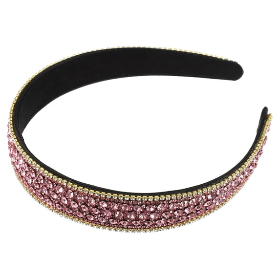 Unique Bargains Rhinestone Headband for Women1 Inch Wide Pink