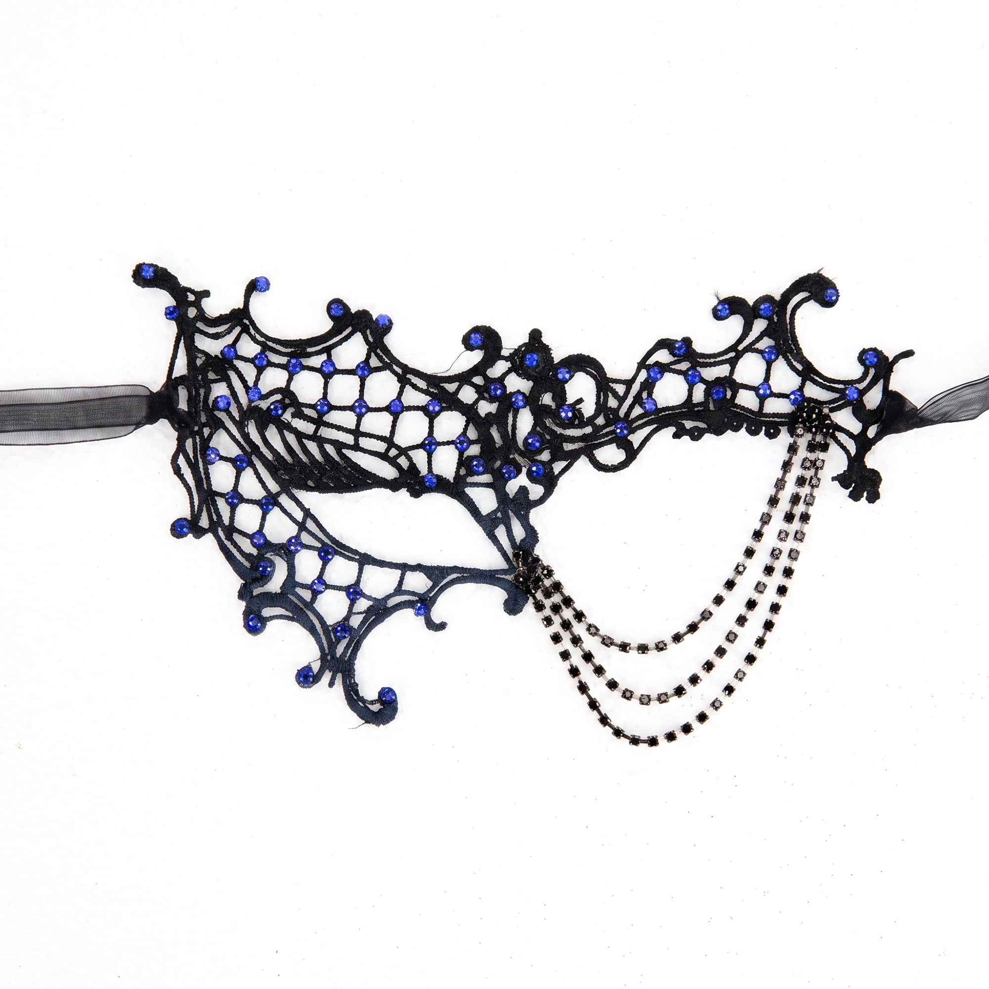Unique Bargains Rhinestone Masquerade Mask for Halloween Costume Party Blue 9.4" x 5.9"
