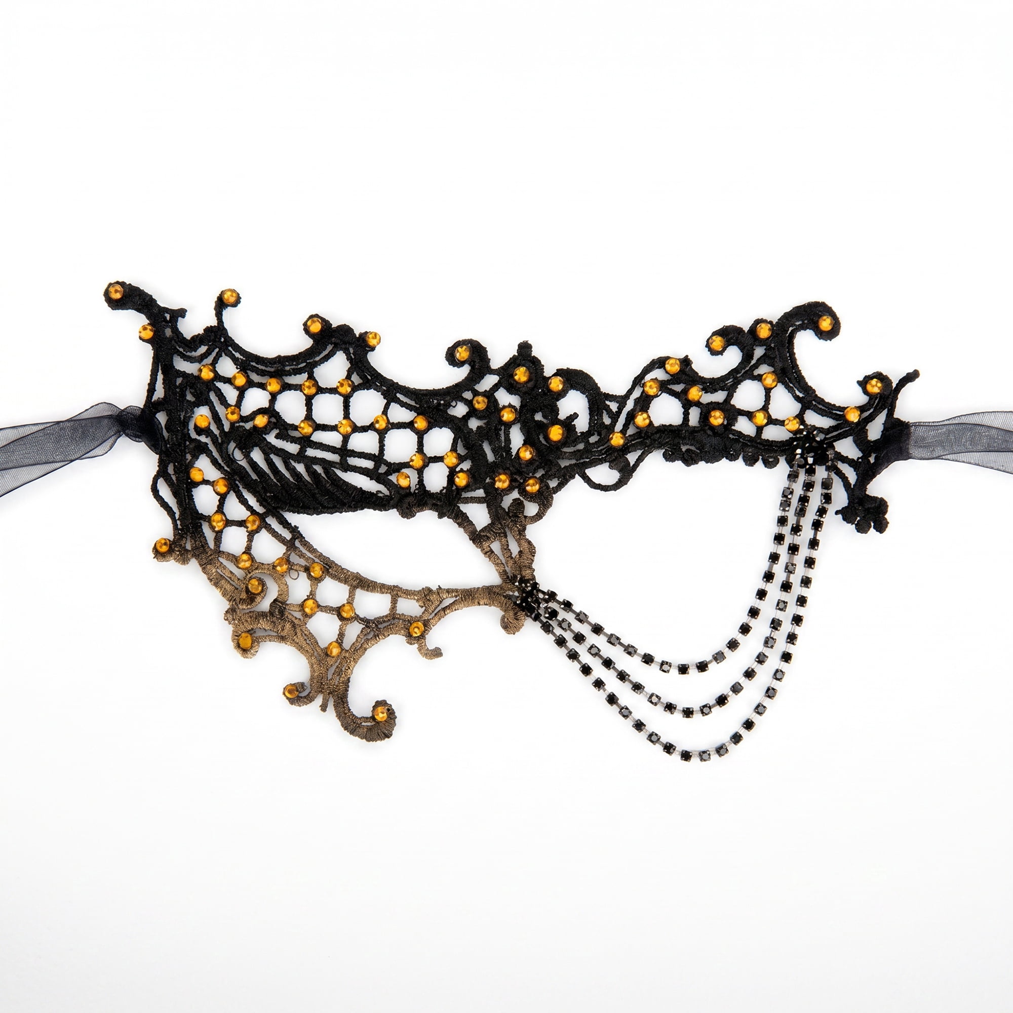 Unique Bargains Rhinestone Masquerade Mask for Halloween Costume Party Gold 9.4" x 5.9"