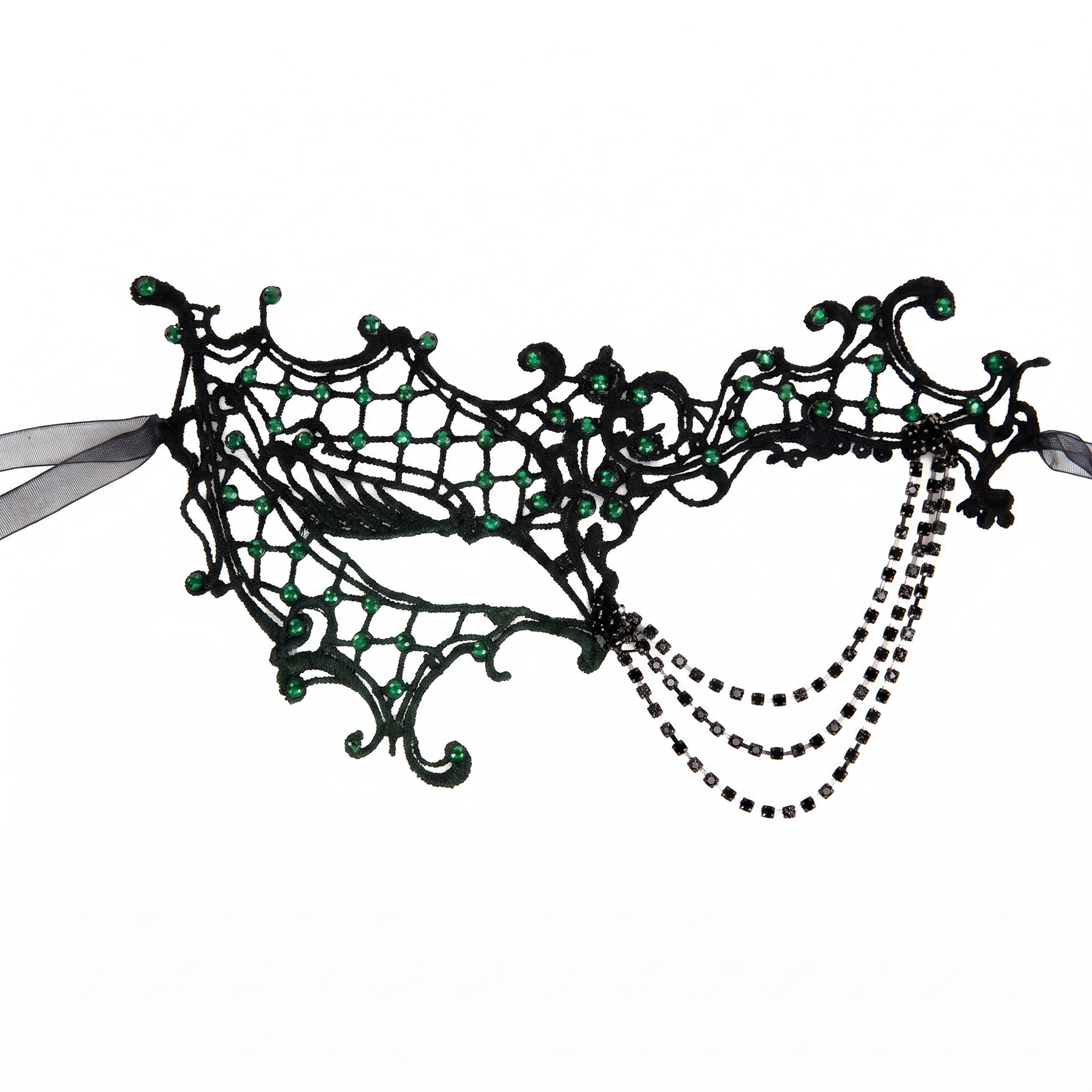 Unique Bargains Rhinestone Masquerade Mask for Halloween Costume Party Green 9.4" x 5.9"