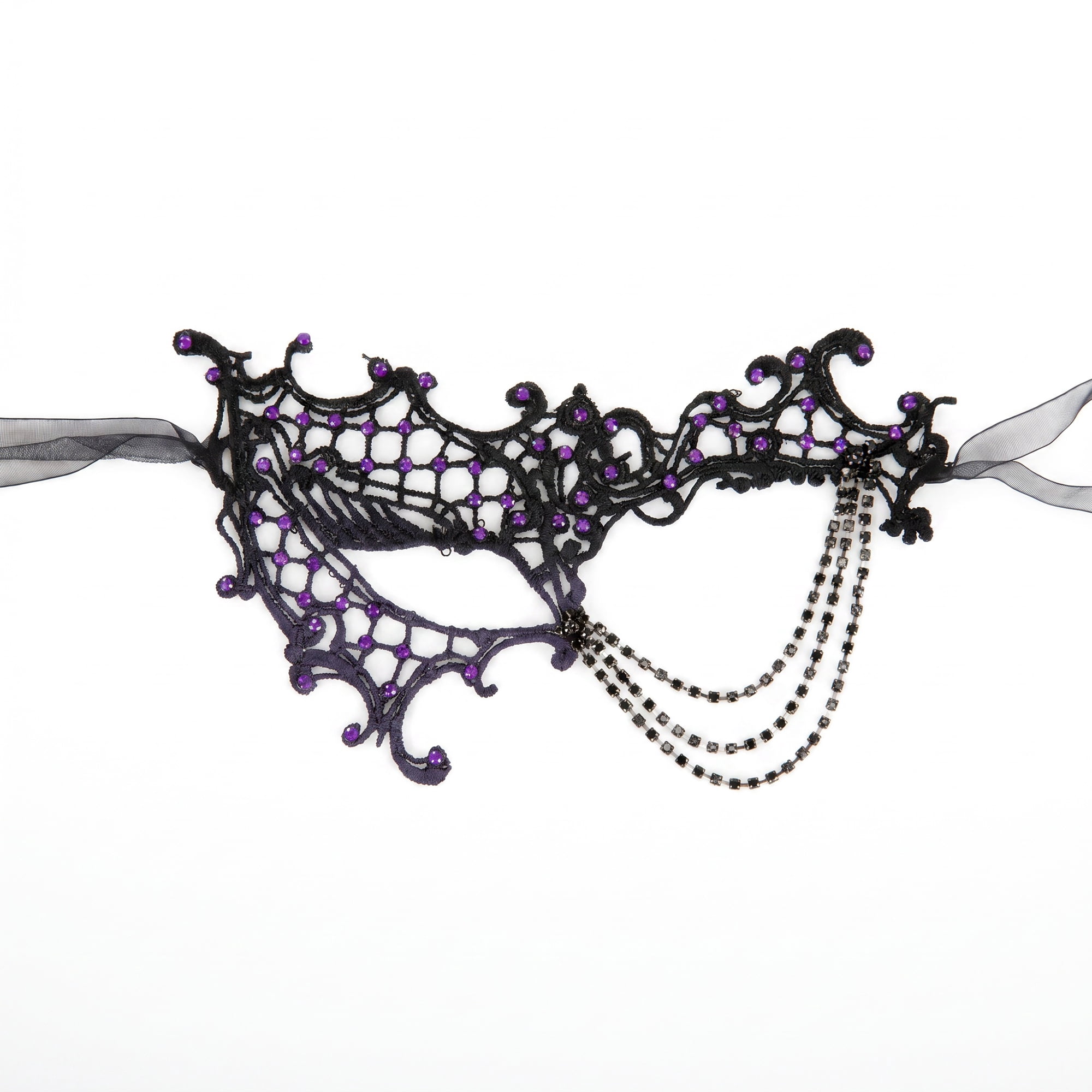 Unique Bargains Rhinestone Masquerade Mask for Halloween Costume Party Purple 9.4" x 5.9"