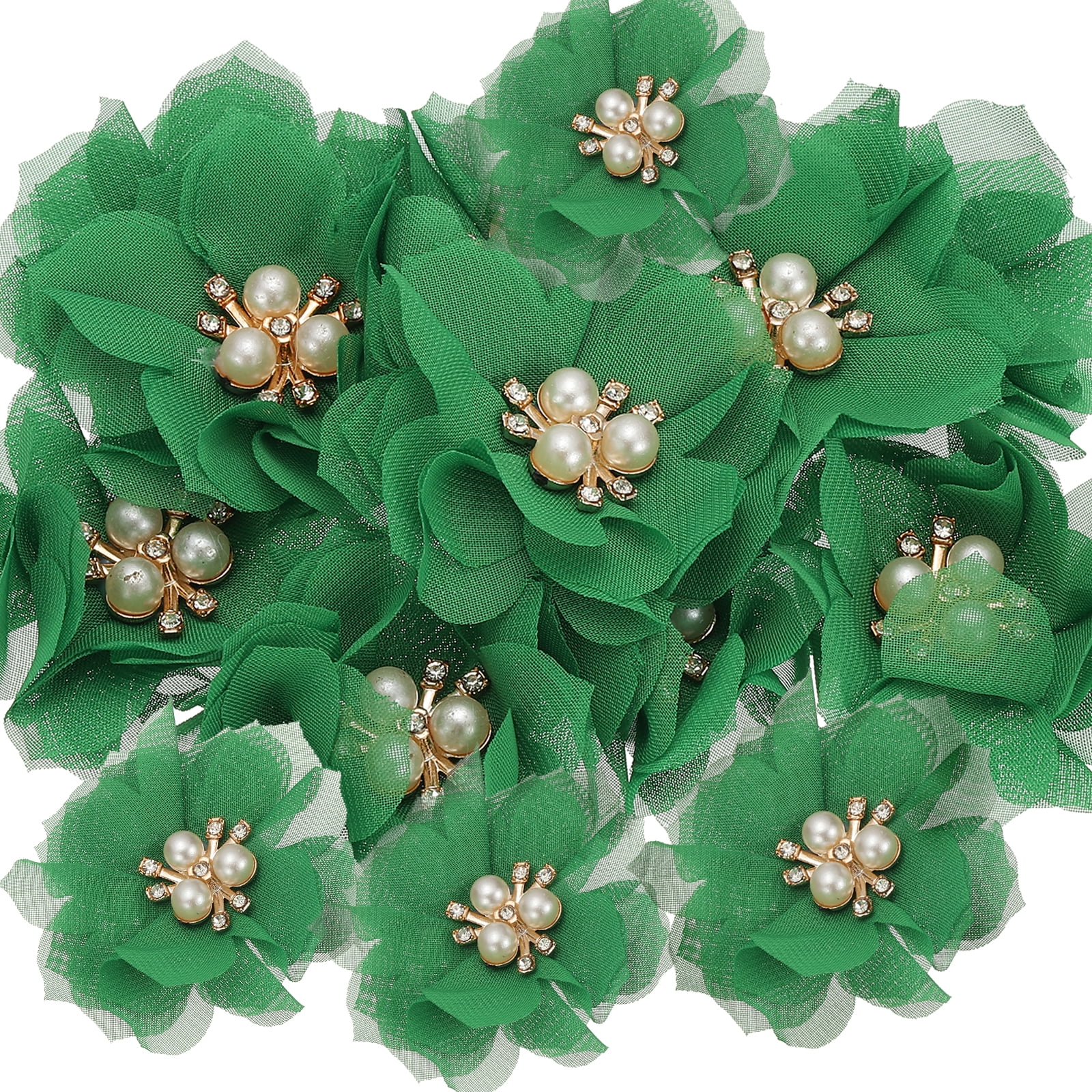 Unique Bargains Rhinestone Pearl Chiffon Flower Embellishments Green