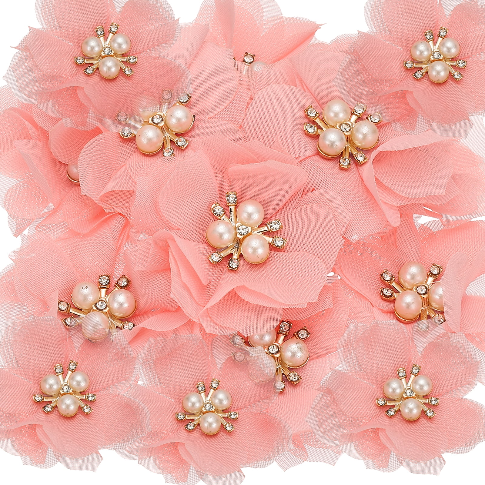 Unique Bargains Rhinestone Pearl Chiffon Flower Embellishments Light Pink