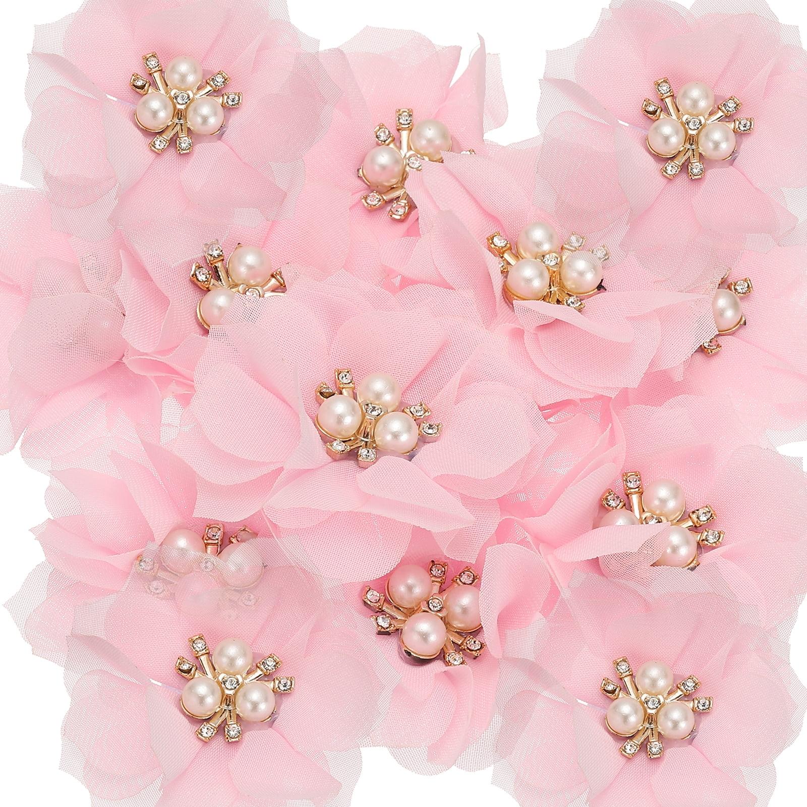 Unique Bargains Rhinestone Pearl Chiffon Flower Embellishments Pink