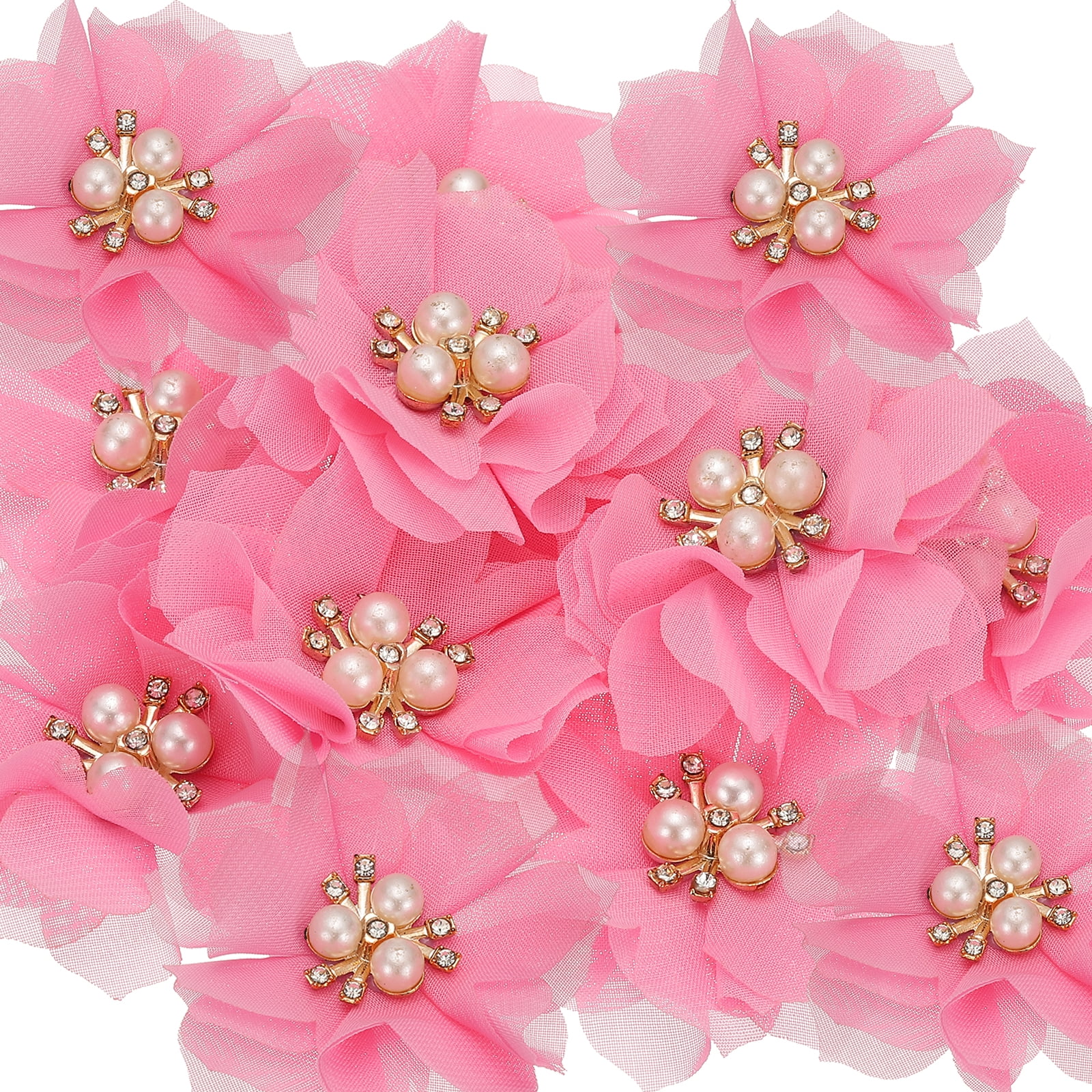 Unique Bargains Rhinestone Pearl Chiffon Flower Embellishments Rose Pink