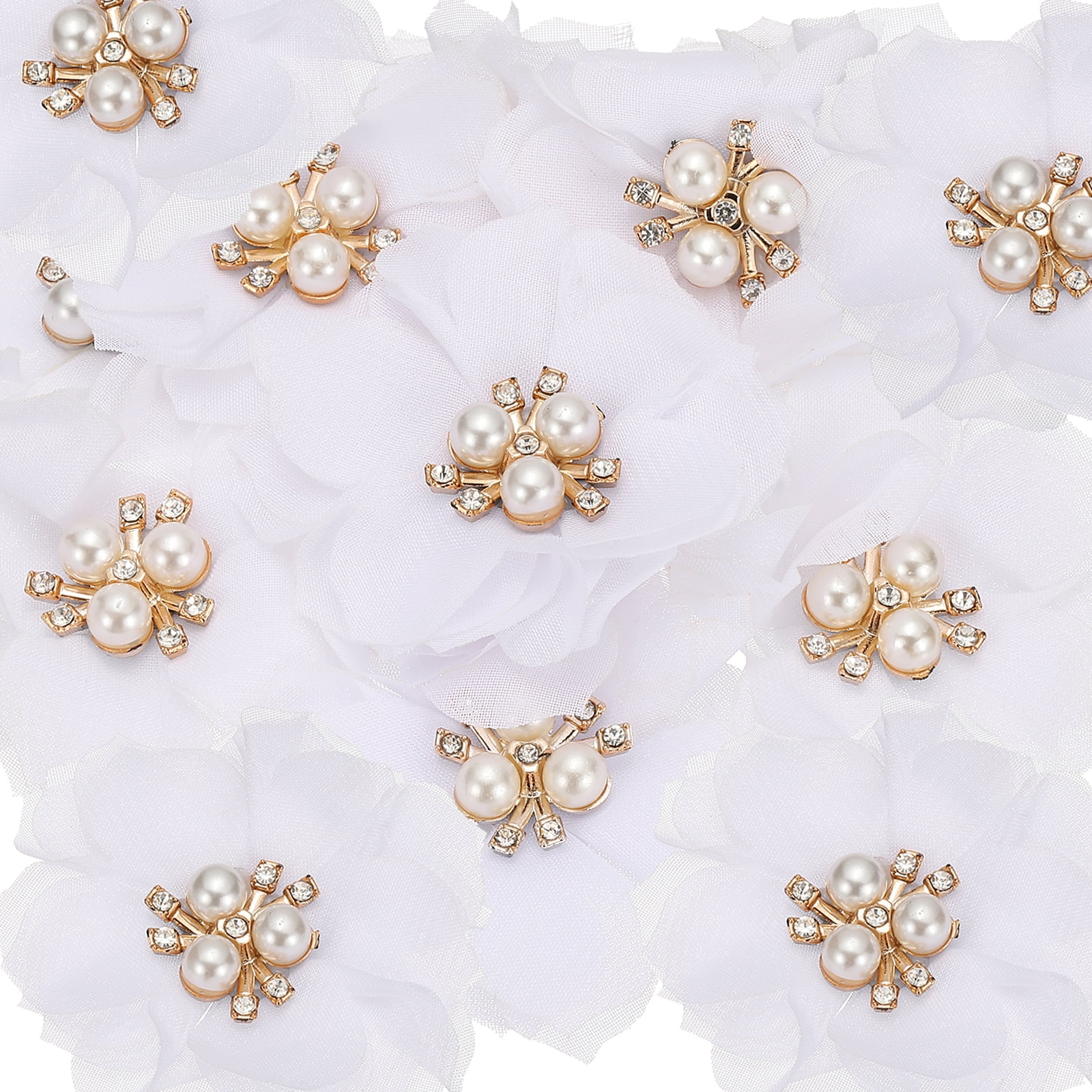 Unique Bargains Rhinestone Pearl Chiffon Flower Embellishments White