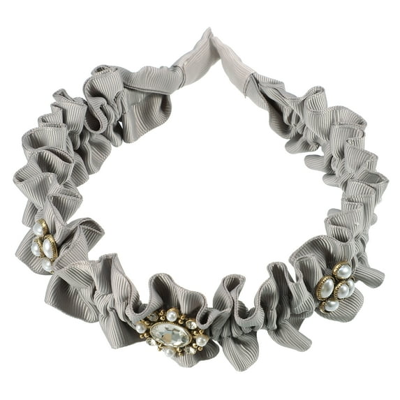 Unique Bargains Rhinestone Pleated Headband Faux Pearl Headband Women Hairband Gray