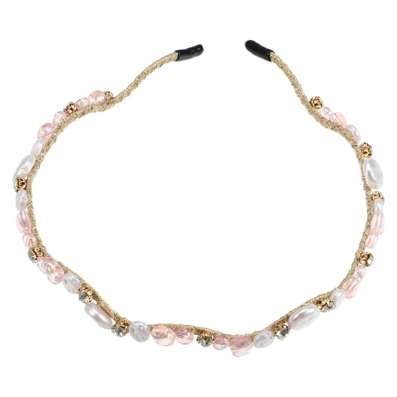 Unique Bargains Rhinestone Vintage Wavy Headband Faux Pearl Headband Women Hairband Pink