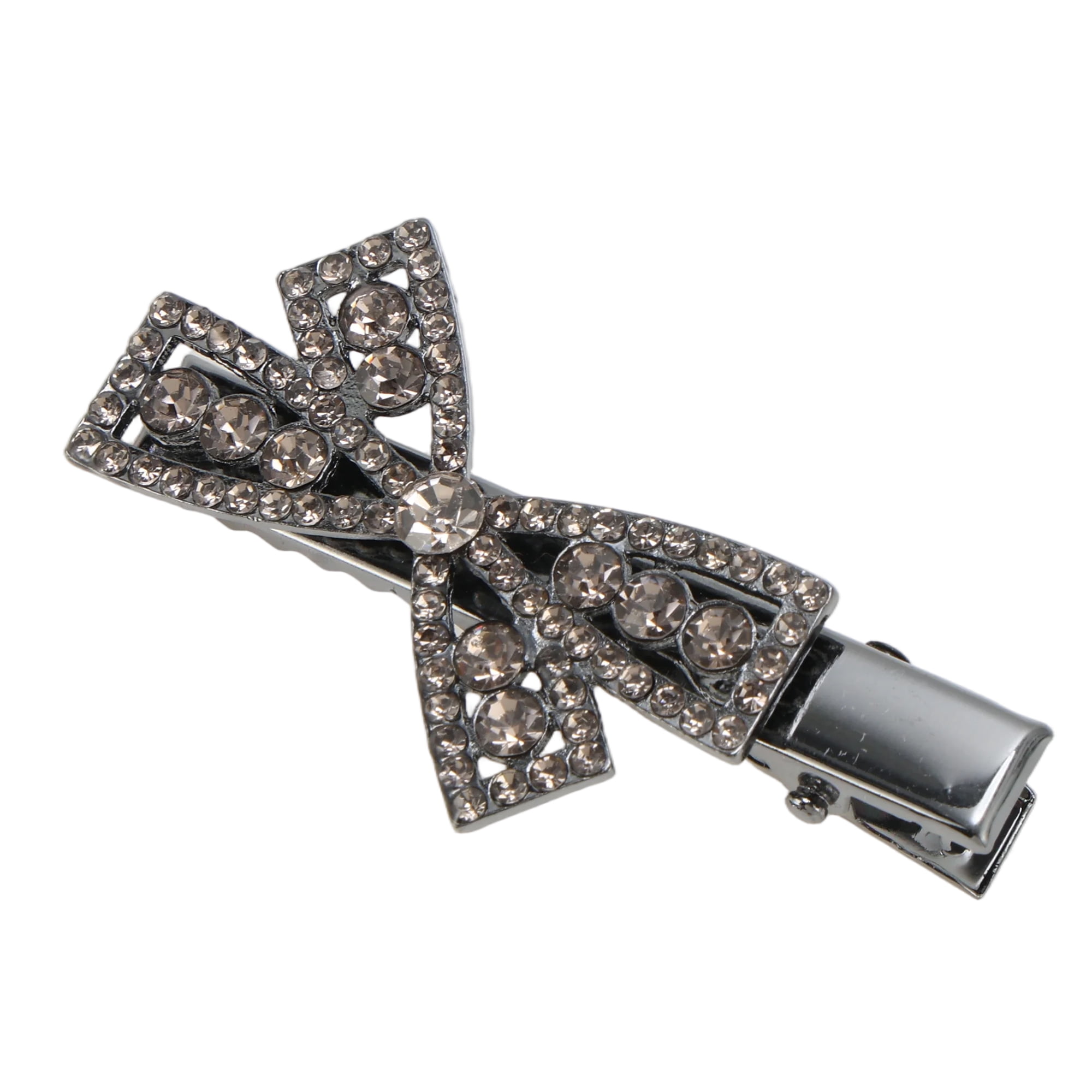 Unique Bargains Rhinestones Bow Hair Clip Women 1 Piece Gray Black
