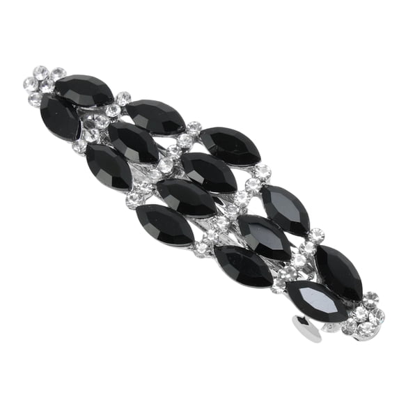 Unique Bargains Rhinestones Hair Barrettes 1 Pc Occasions Black, Silver Tone