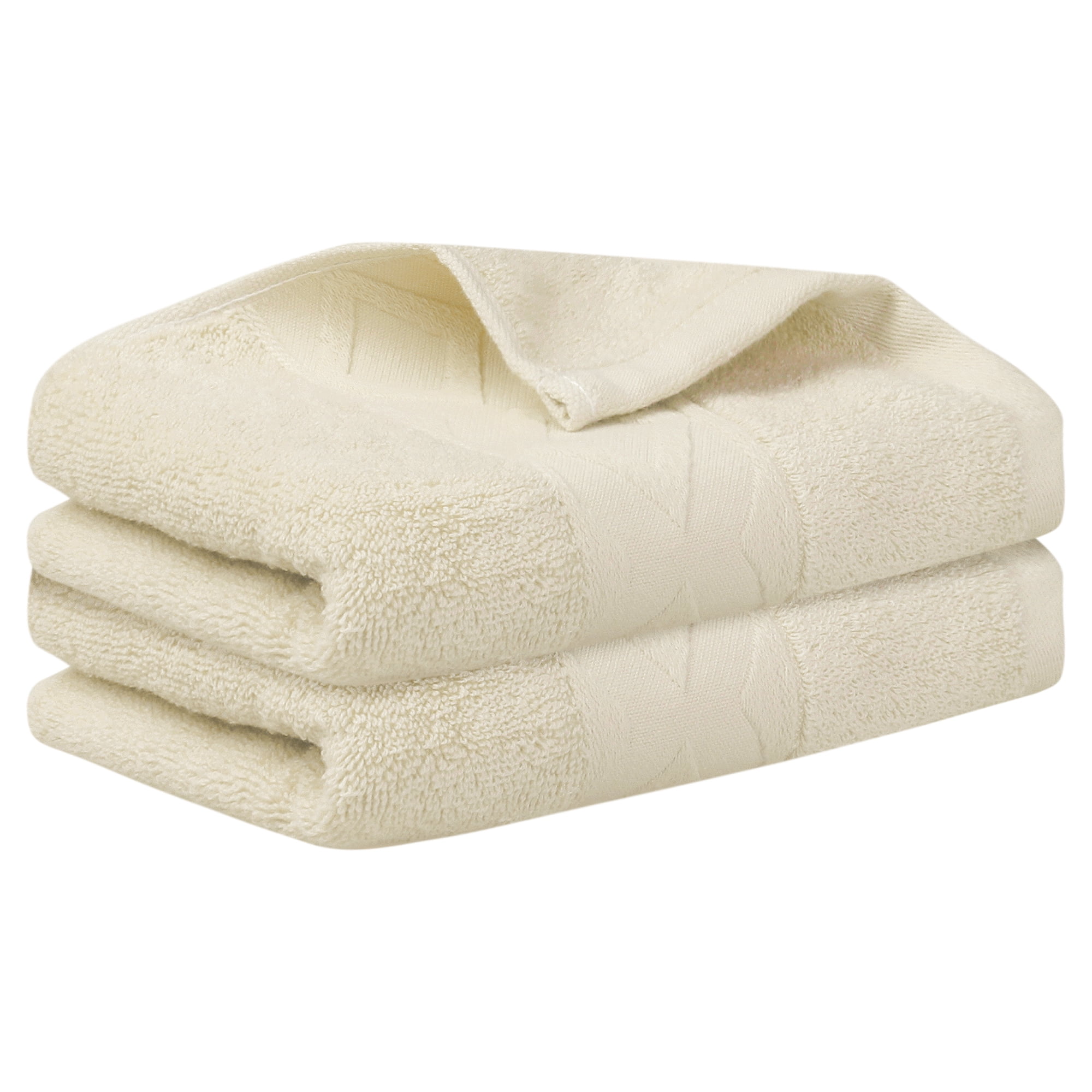 Unique Bargains Rhombus Pattern Hand Towel Set of 2 Cotton Highly Absorbent Towels Khaki 13" x 30"