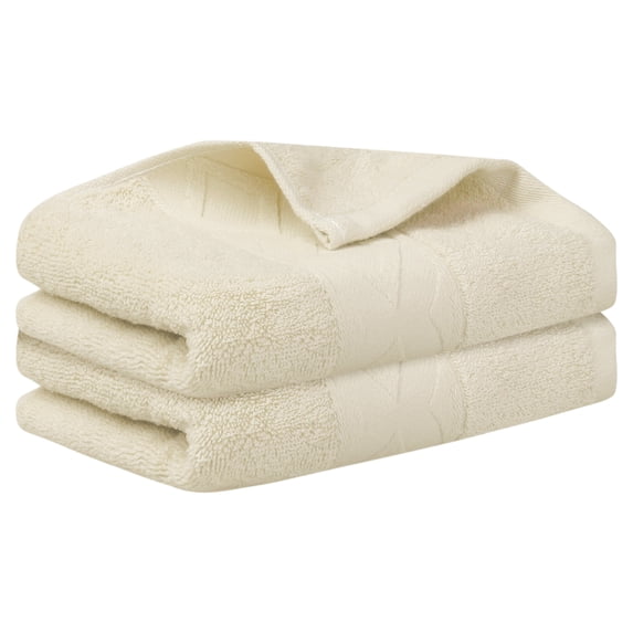 Unique Bargains Rhombus Pattern Hand Towel Set of 2 Cotton Highly Absorbent Towels Khaki 13" x 30"