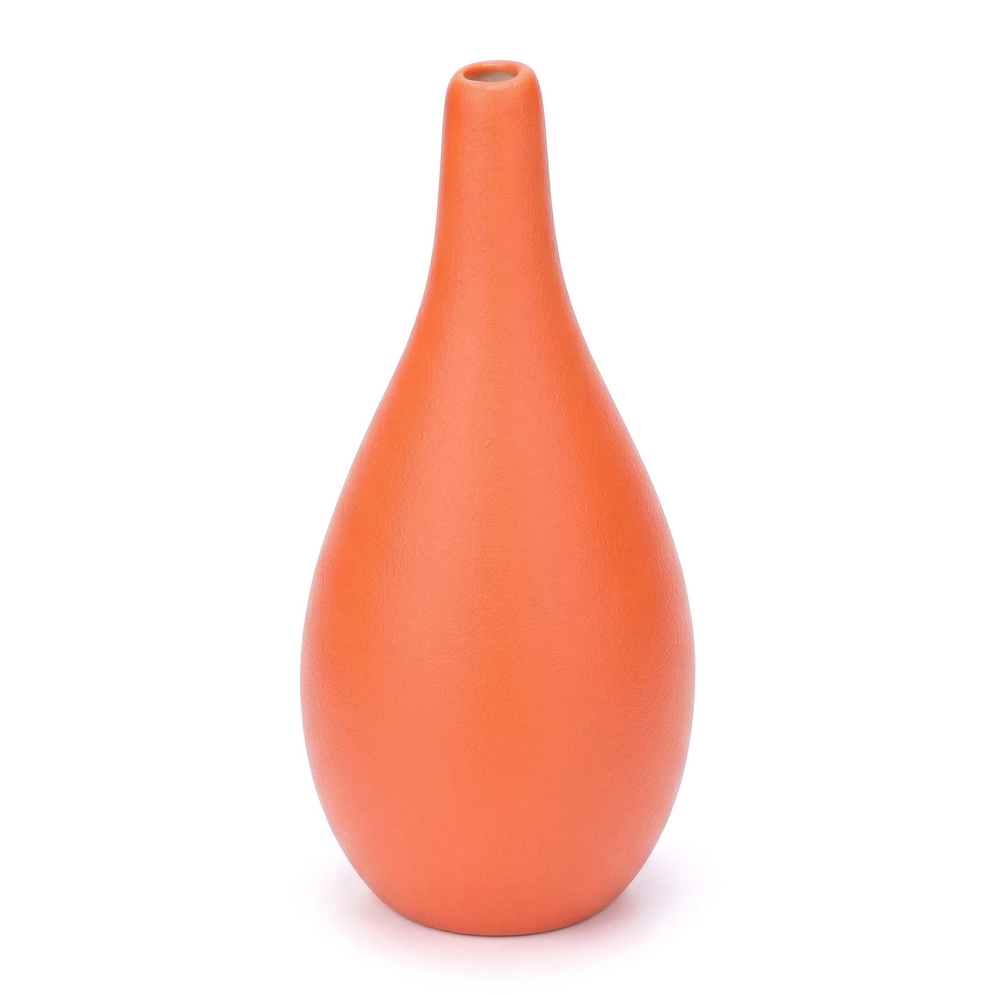 Unique Bargains Ribbed Ceramic Small Boho Decorative Vase Orange 3"L x 3"W x 6.5"H