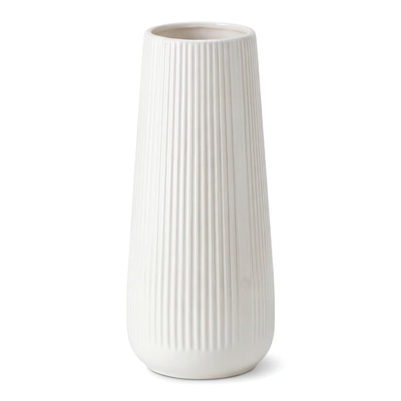 Unique Bargains Ribbed Ceramic Vase for Flowers Bright White 3.5"L x 3.5"W x 7.9"H