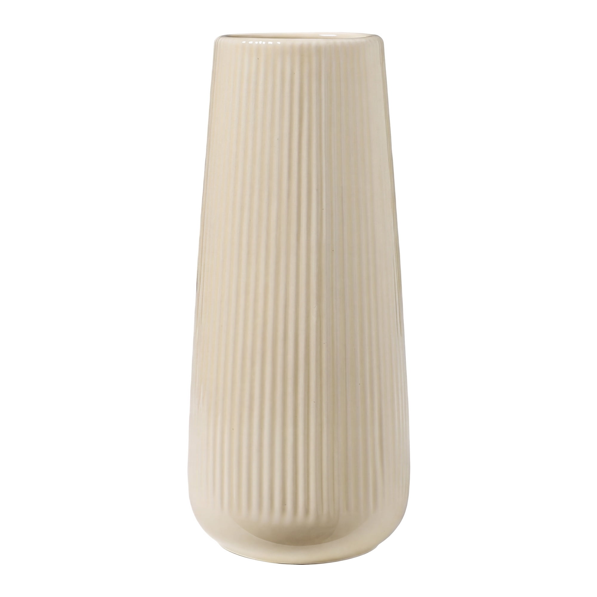 Unique Bargains Ribbed Ceramic Vase for Flowers Cream Yellow 3.5"L x 3.5"W x 7.9"H