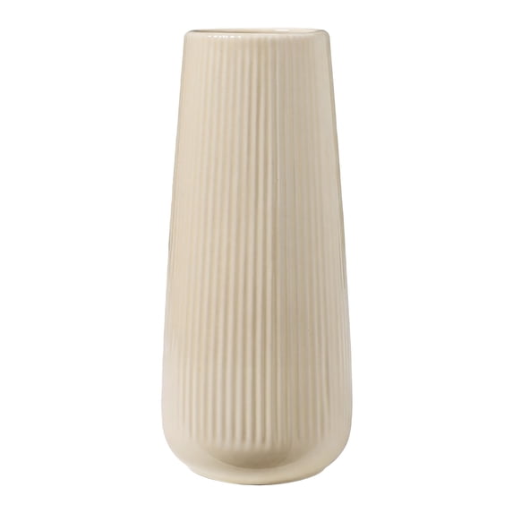 Unique Bargains Ribbed Ceramic Vase for Flowers Cream Yellow 3.5"L x 3.5"W x 7.9"H
