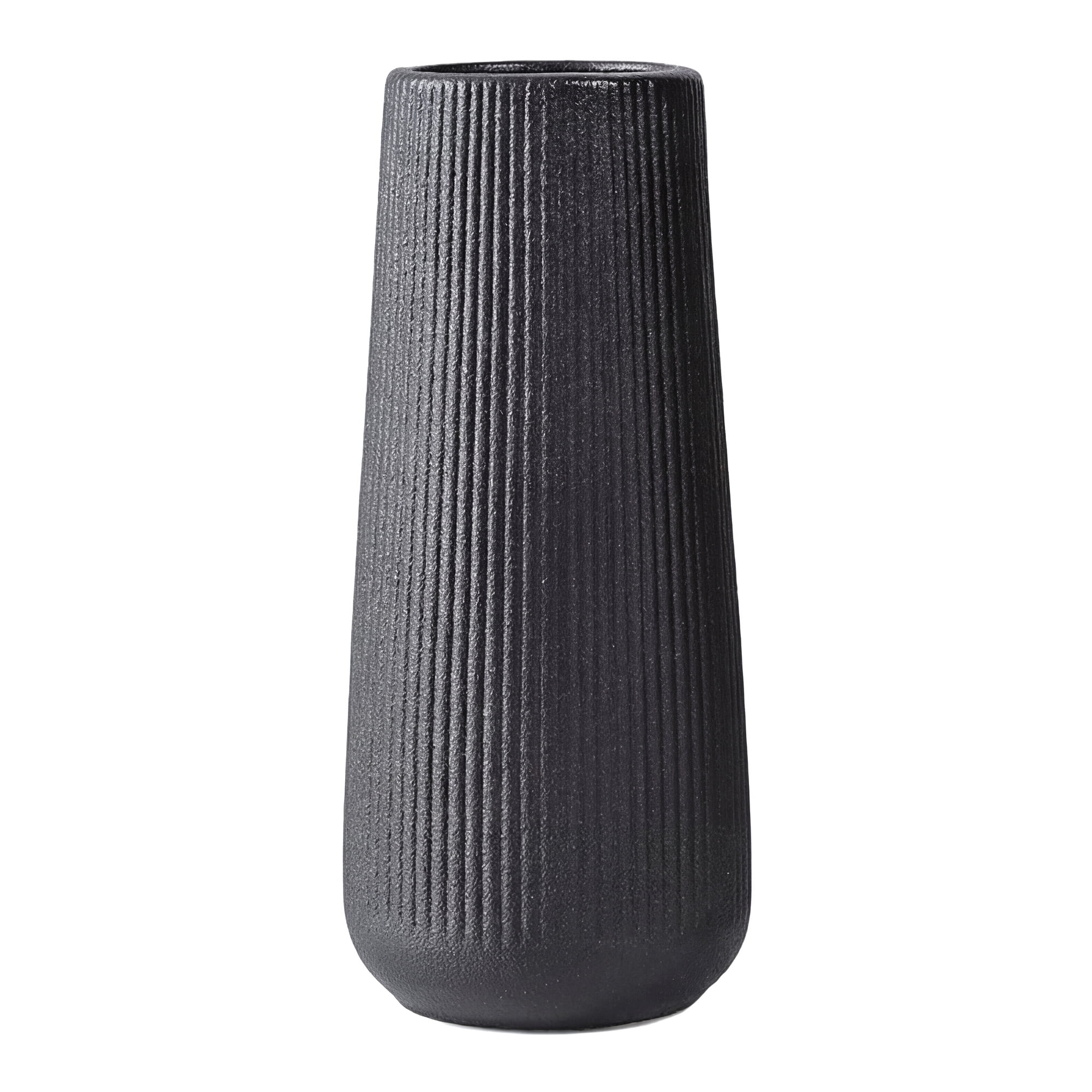 Unique Bargains Ribbed Ceramic Vase for Flowers Matte Black 3.5"L x 3.5"W x 7.9"H
