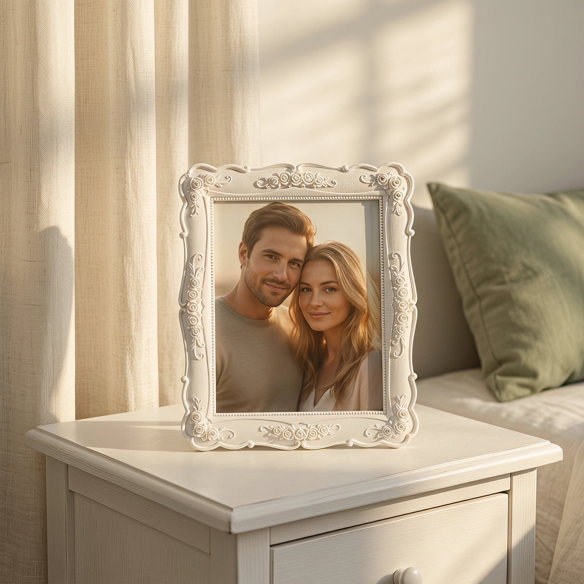 Unique Bargains Rose 3D Floral Photo Frame for Wedding Tabletop Display White 4" x 6"