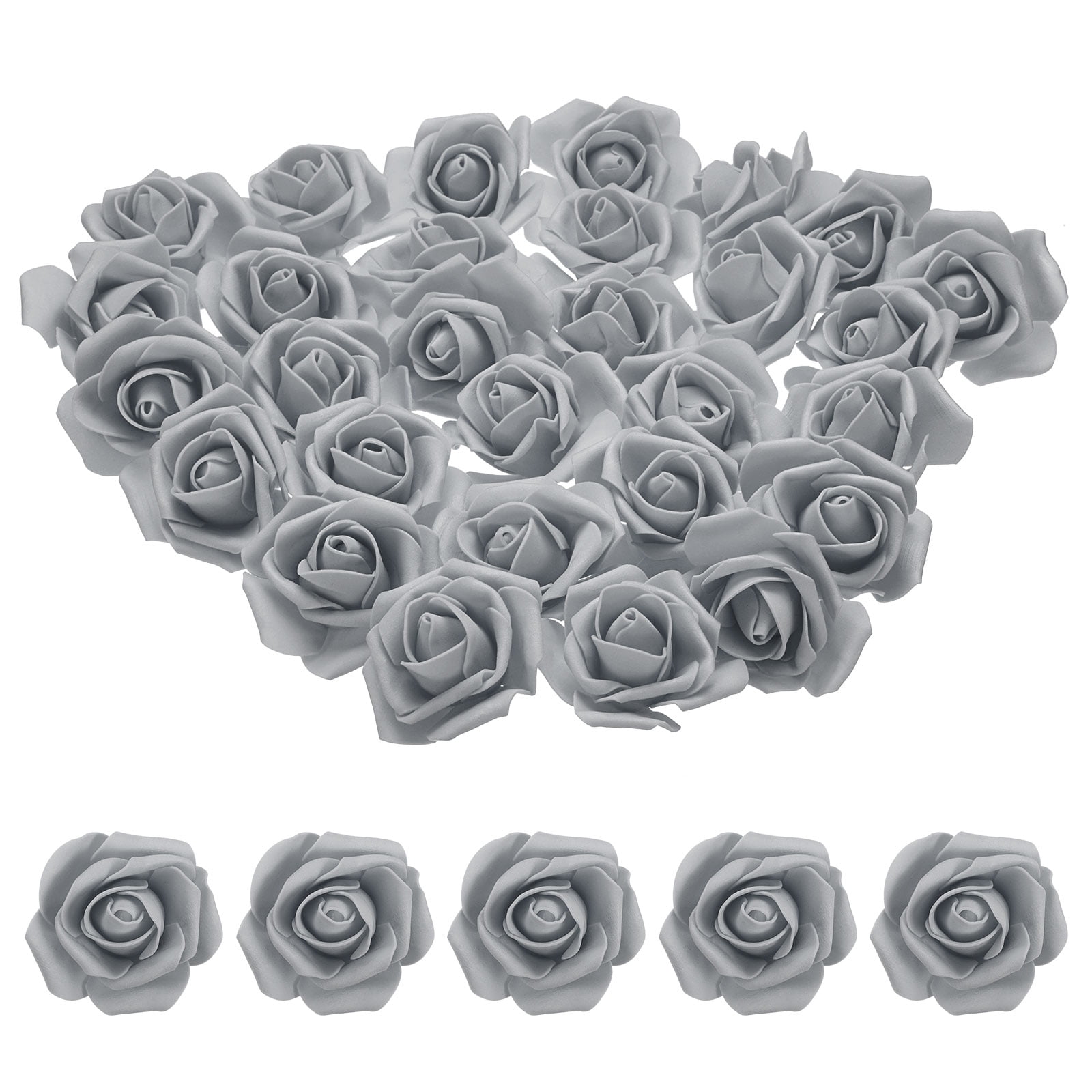 Unique Bargains Rose Heads Artificial Bulk Stemless Foam Fake Roses for DIY Crafts Gray
