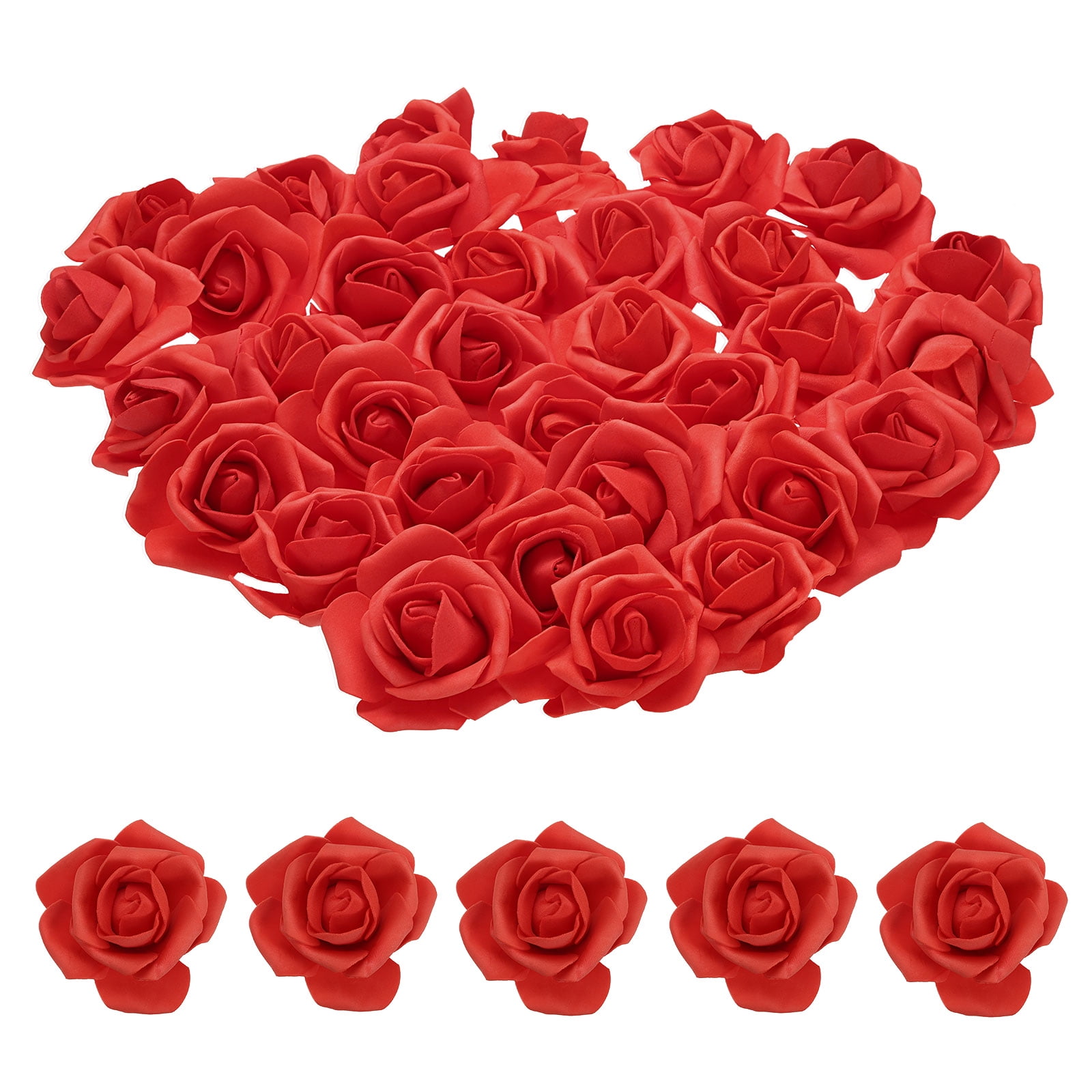 Unique Bargains Rose Heads Artificial Bulk Stemless Foam Fake Roses for DIY Crafts Red