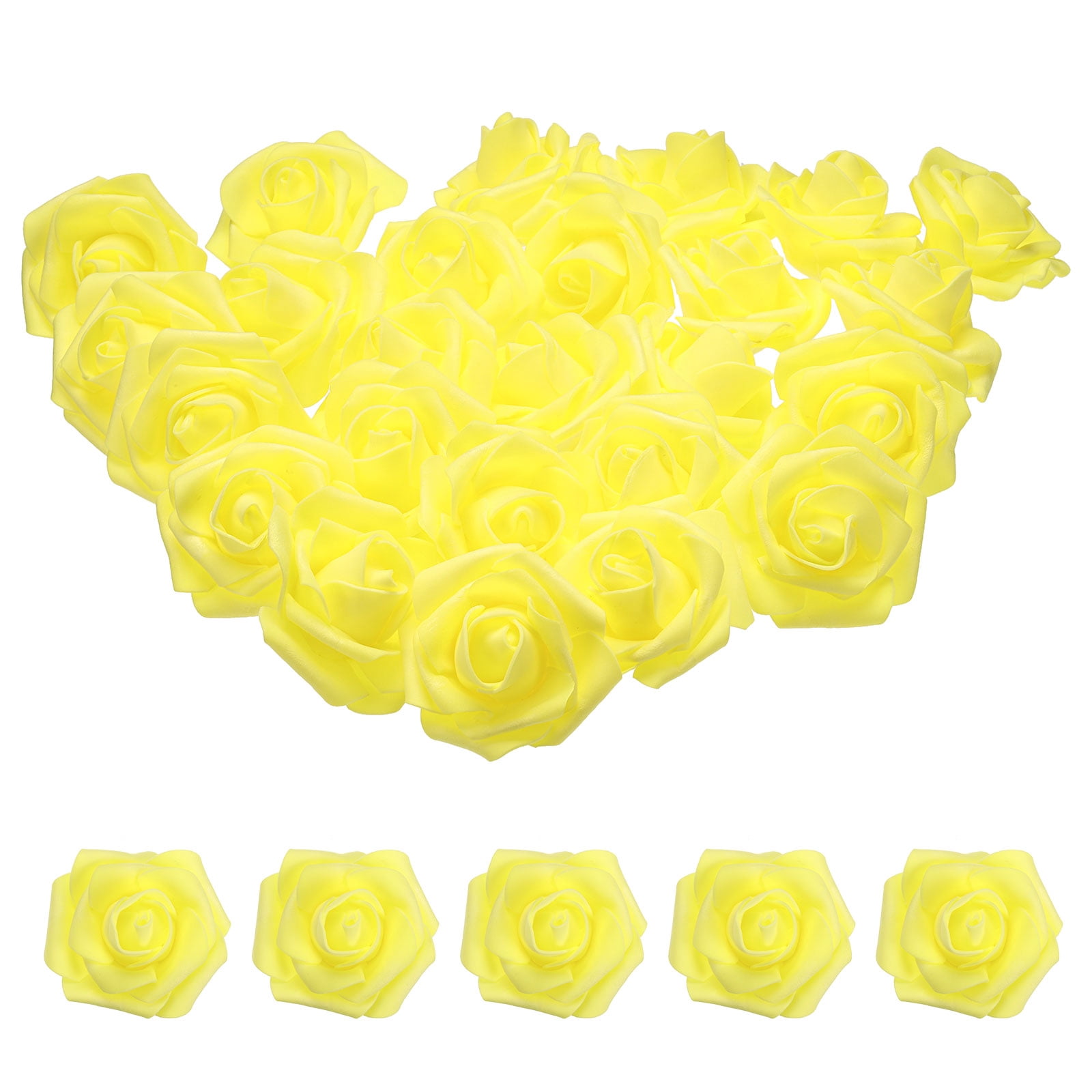 Unique Bargains Rose Heads Artificial Bulk Stemless Foam Fake Roses for DIY Crafts Yellow