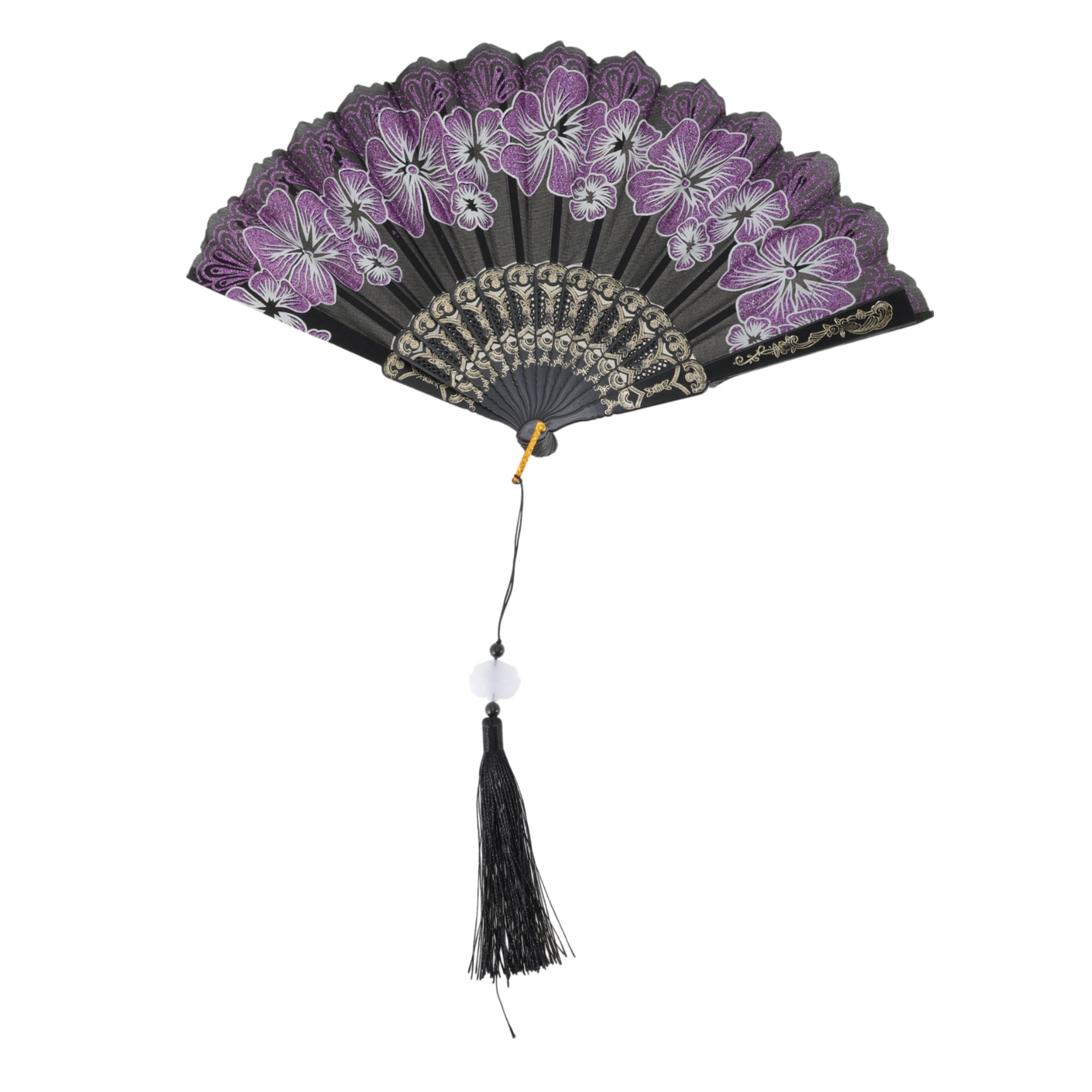 Unique Bargains Rose Lace with Tassel Folding Fan for Weddings and Parties 1 Pc Violet