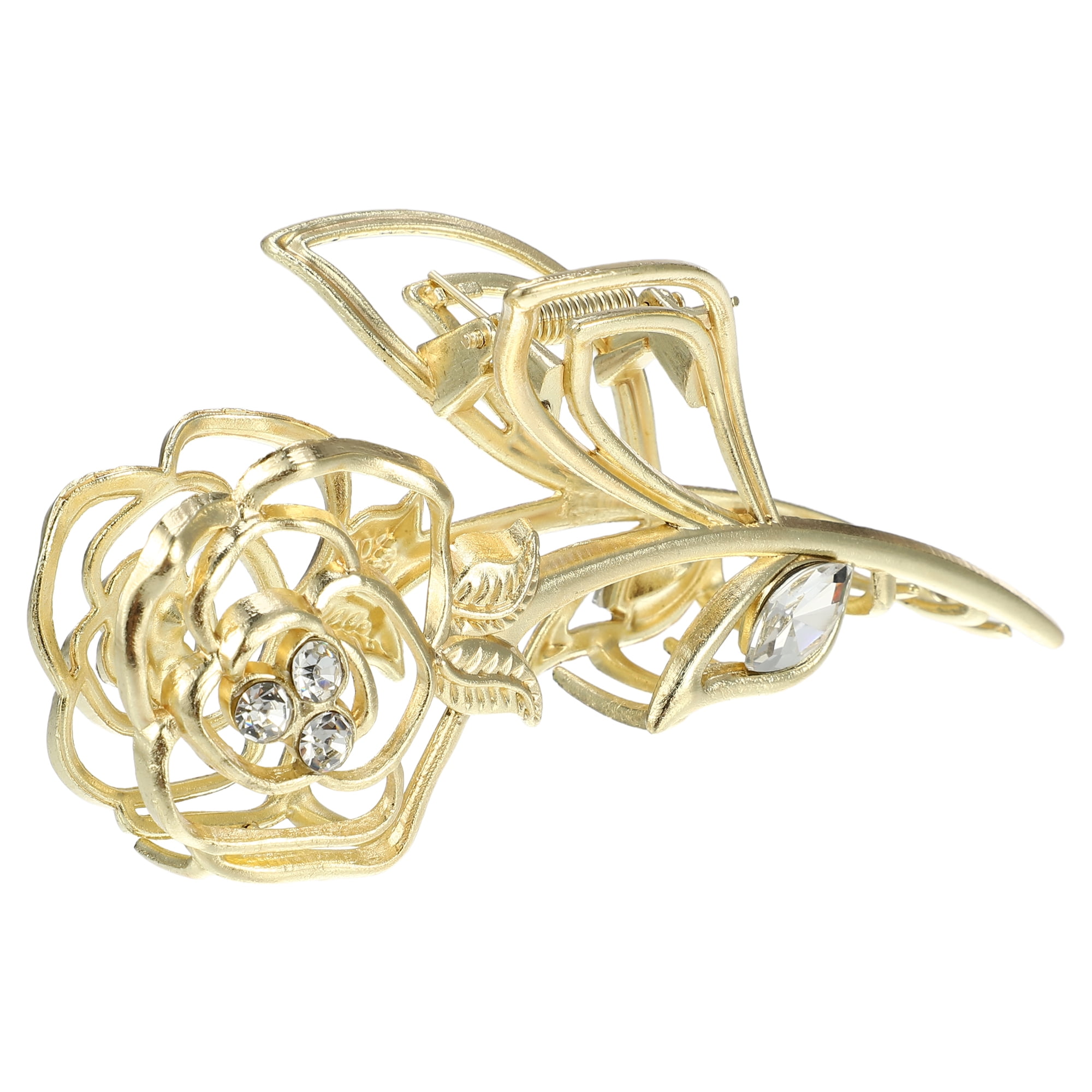 Unique Bargains Rose Metal Hair Claws Hair Clips Hair Barrettes Gold Tone