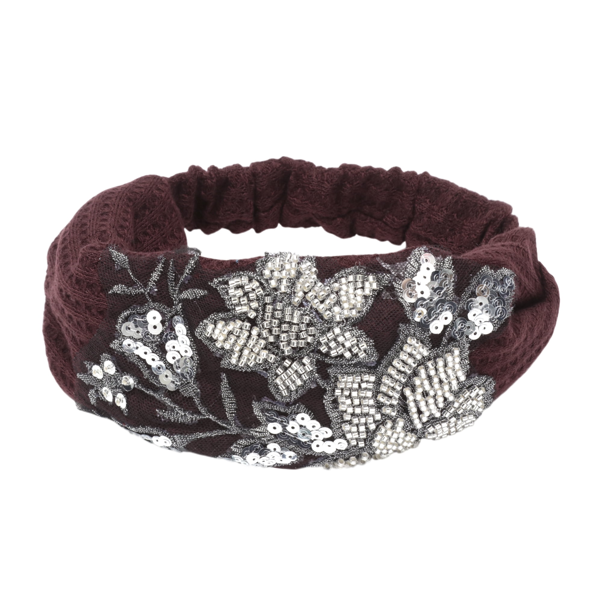 Unique Bargains Rose Wide Headband 1 Pc Dark Red Silver Tone