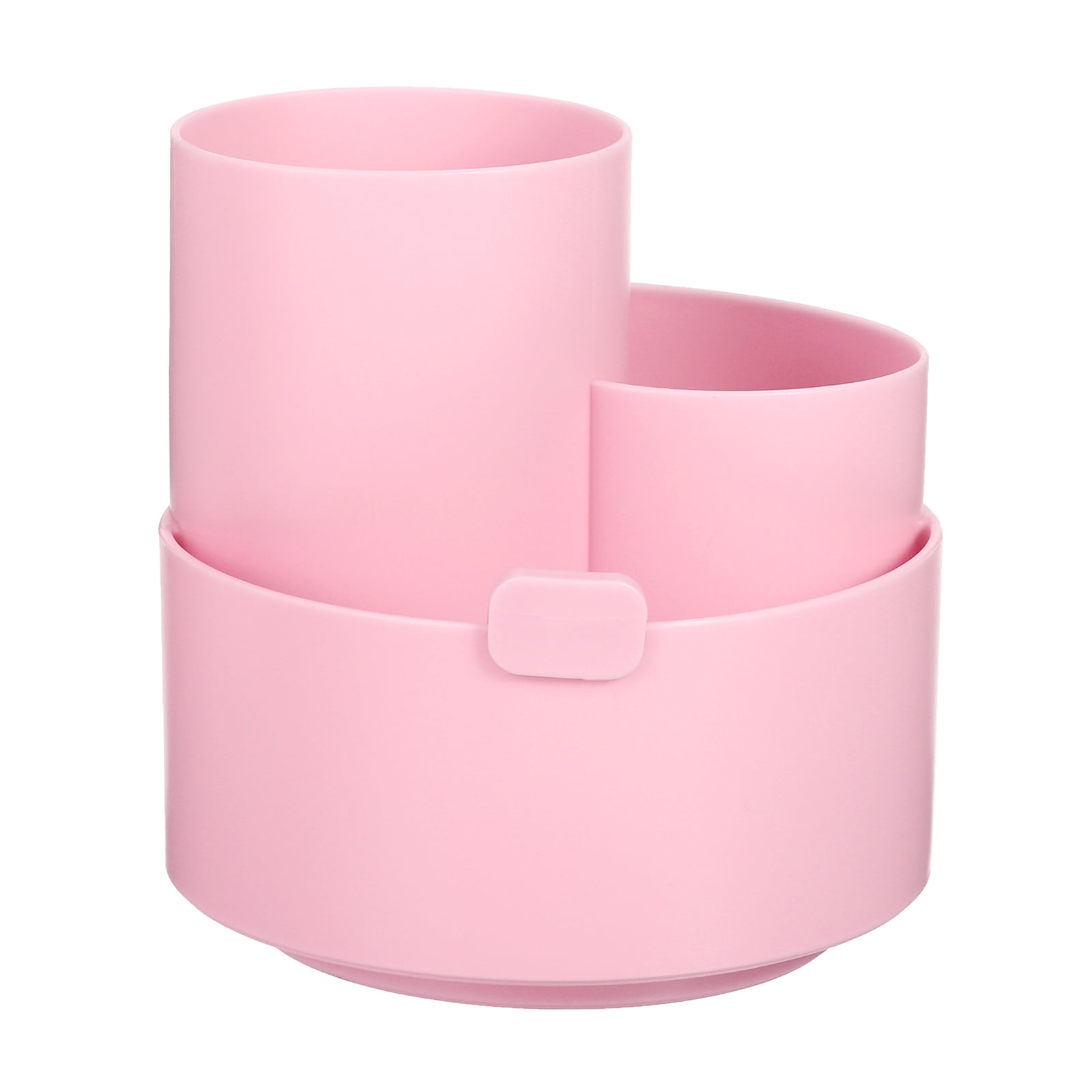 Unique Bargains Rotary Pen Holder 3 Slots Makeup Brush Desktop Organizer Pink