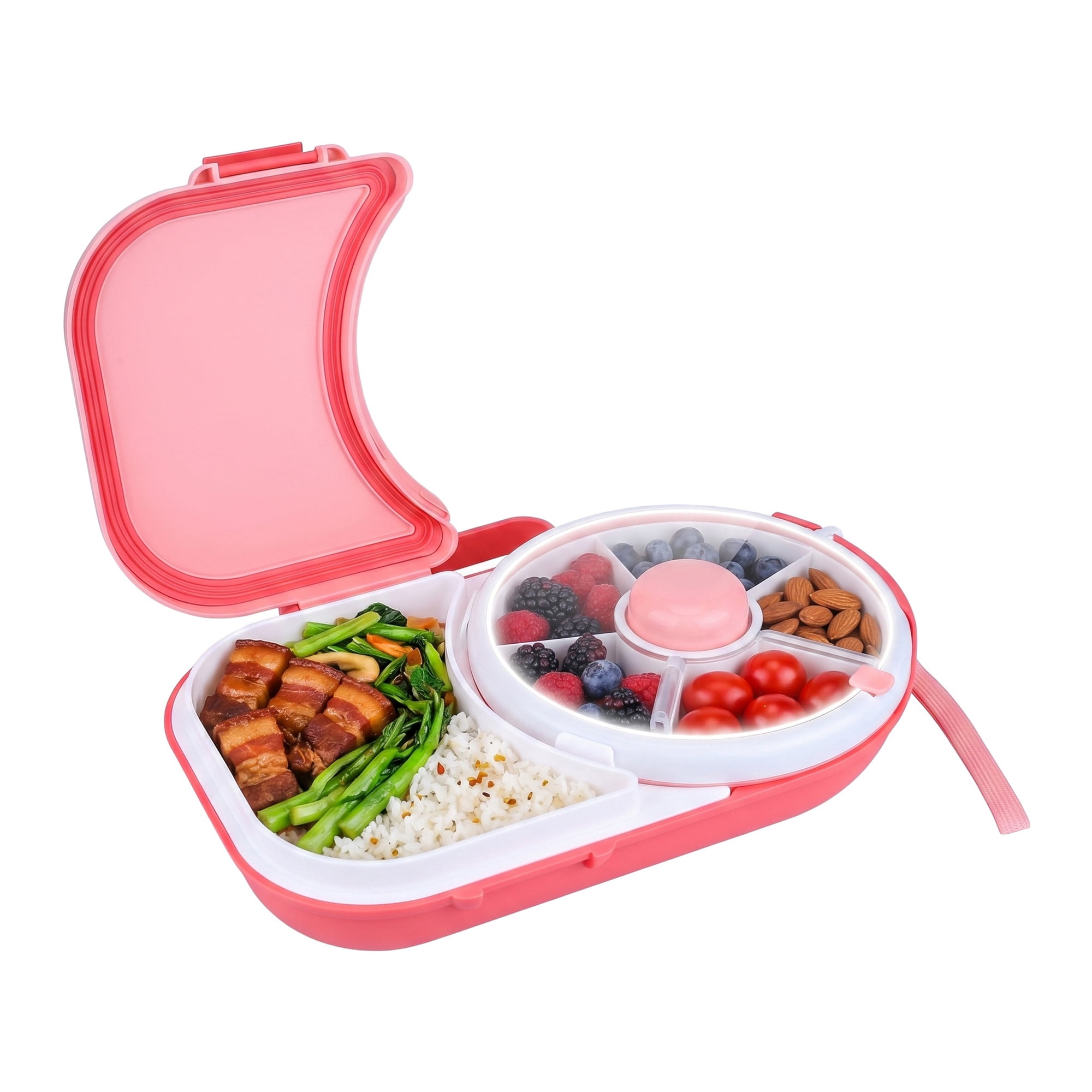 Unique Bargains Rotatable Divider Carry Strap Lunch Bento Box for Work Pink