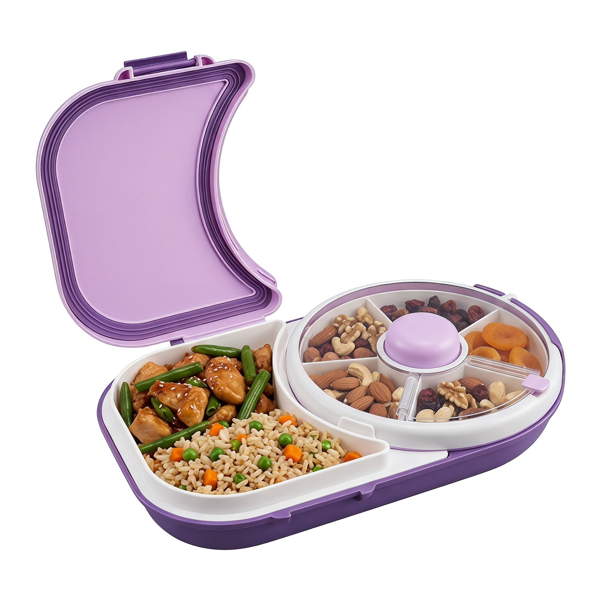 Unique Bargains Rotatable Divider Carry Strap Lunch Bento Box for Work Purple