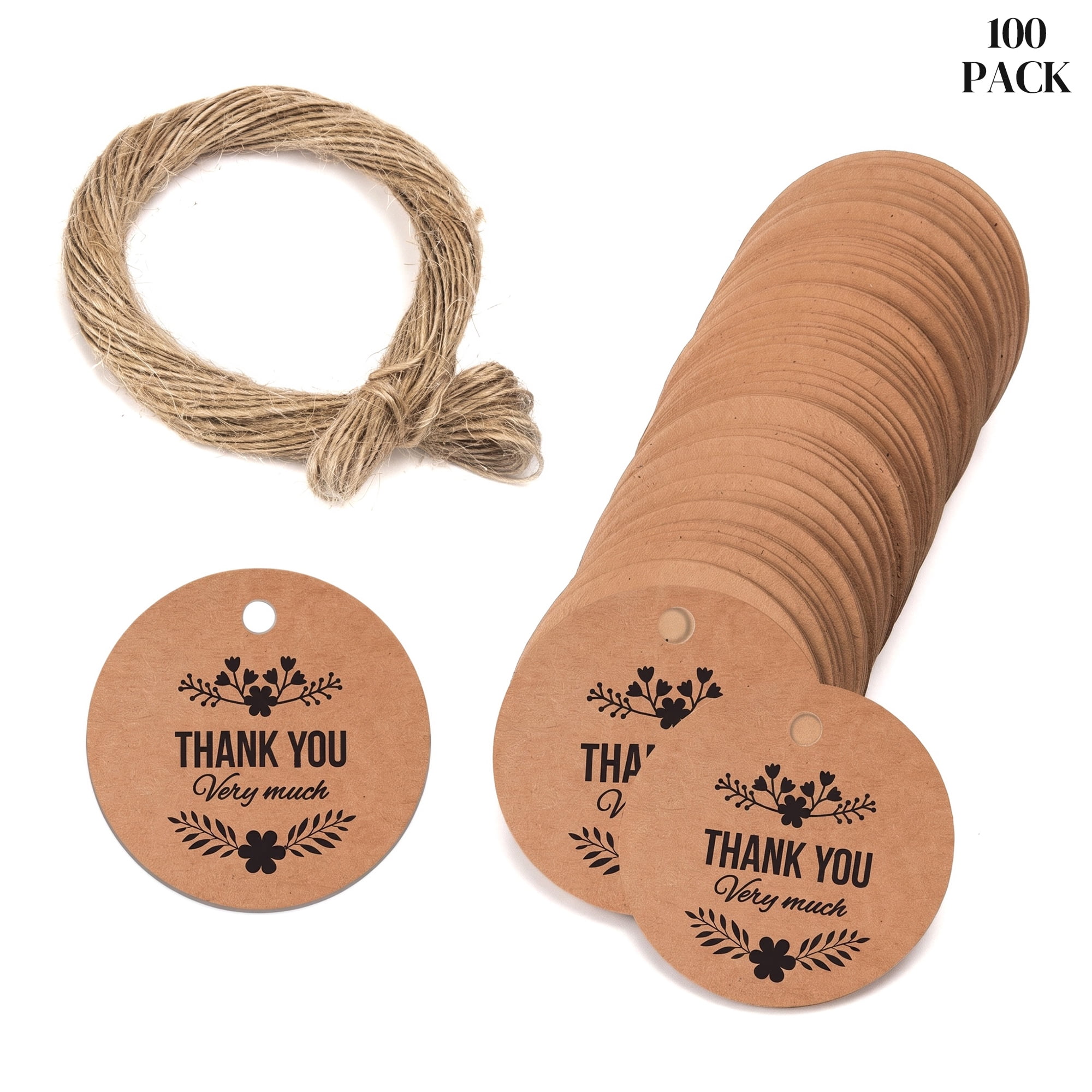 Unique Bargains Round Circle Gift Tags with Natural Twine 1.2" x 1.2" Floral Patterns