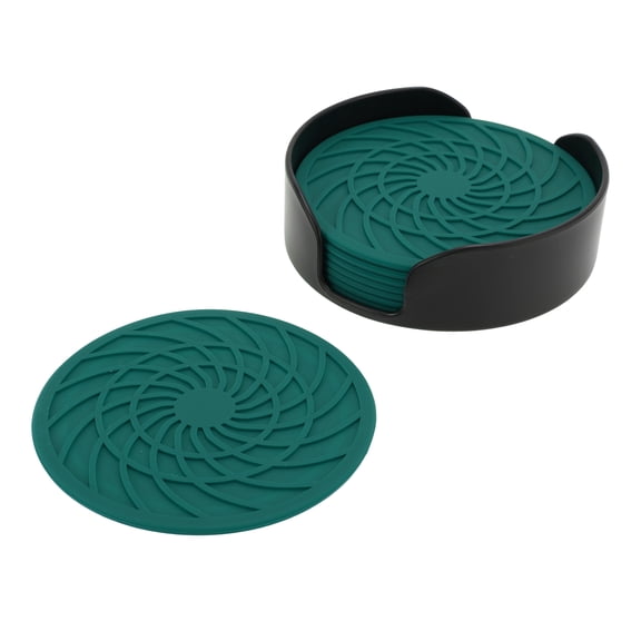 Unique Bargains Round Drink Coaster Set Blackish Green