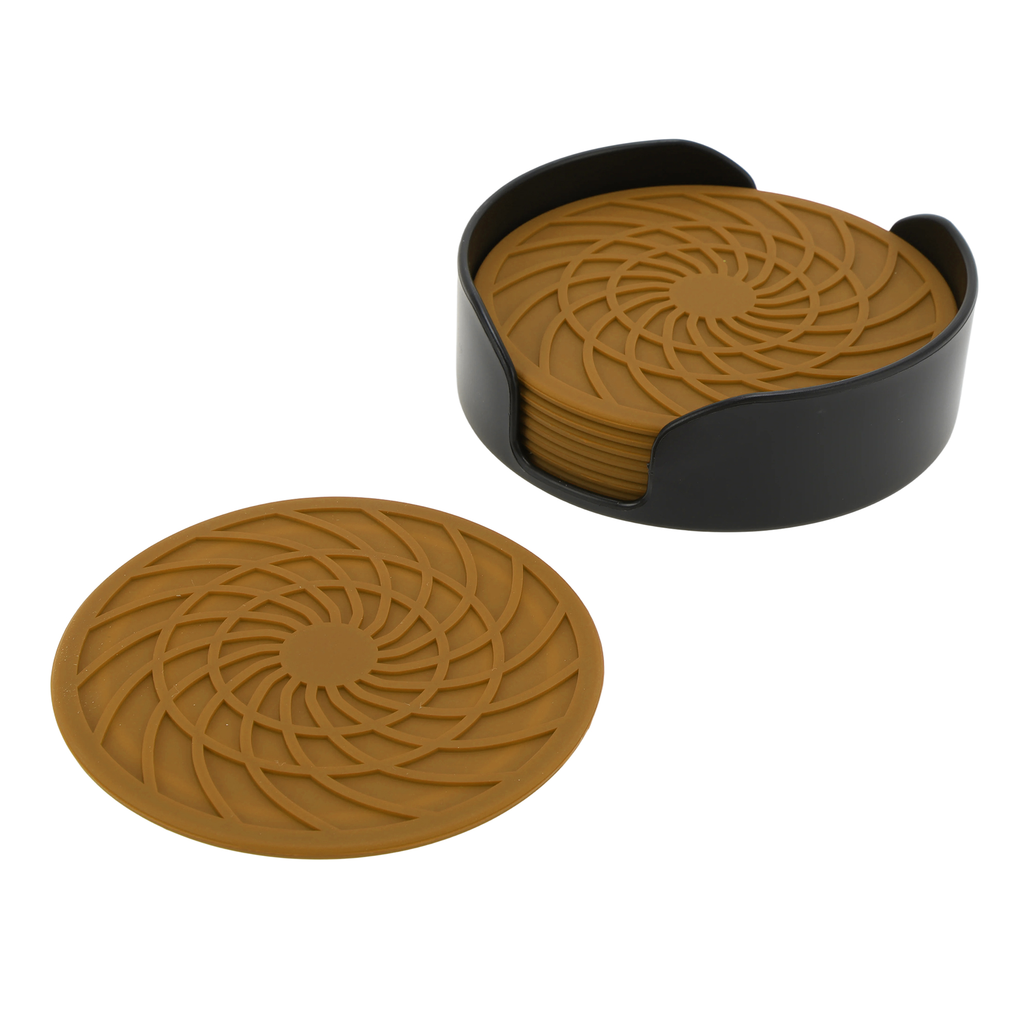 Unique Bargains Round Drink Coaster Set Yellow Brown