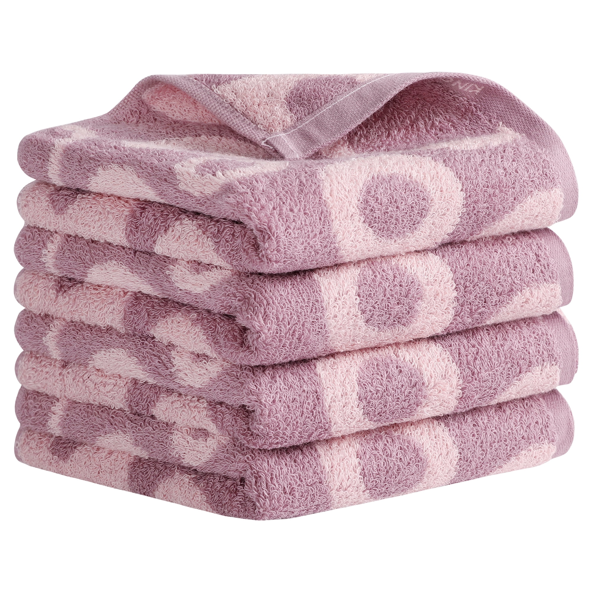 Unique Bargains Round Geometric Pattern Hand Towel Cotton Kitchen Towel Purple 4-Piece