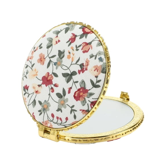 Unique Bargains Round Mini Floral Mirror for Women Purses Pocket White