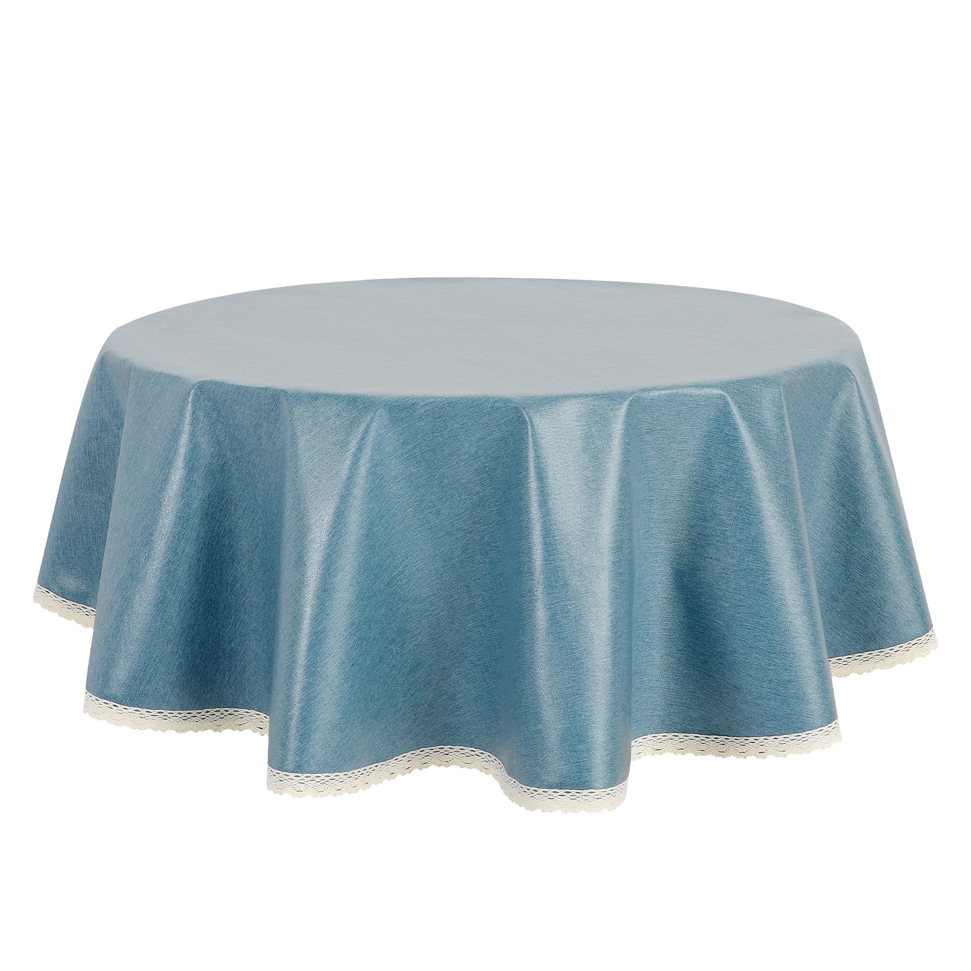 Unique Bargains Round Oil Proof Spill Proof Water Proof Lace TPU Kitchen Dining Tablecloth Blue 47 inch