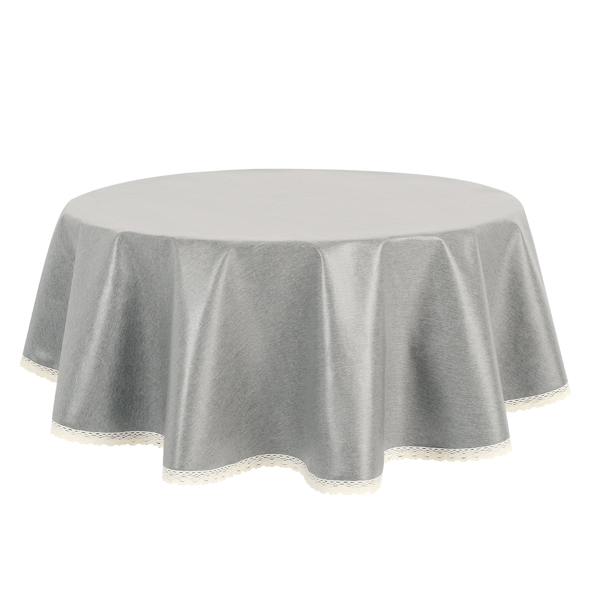 Unique Bargains Round Oil Proof Spill Proof Water Proof Lace TPU Kitchen Dining Tablecloth Grey 55 inch
