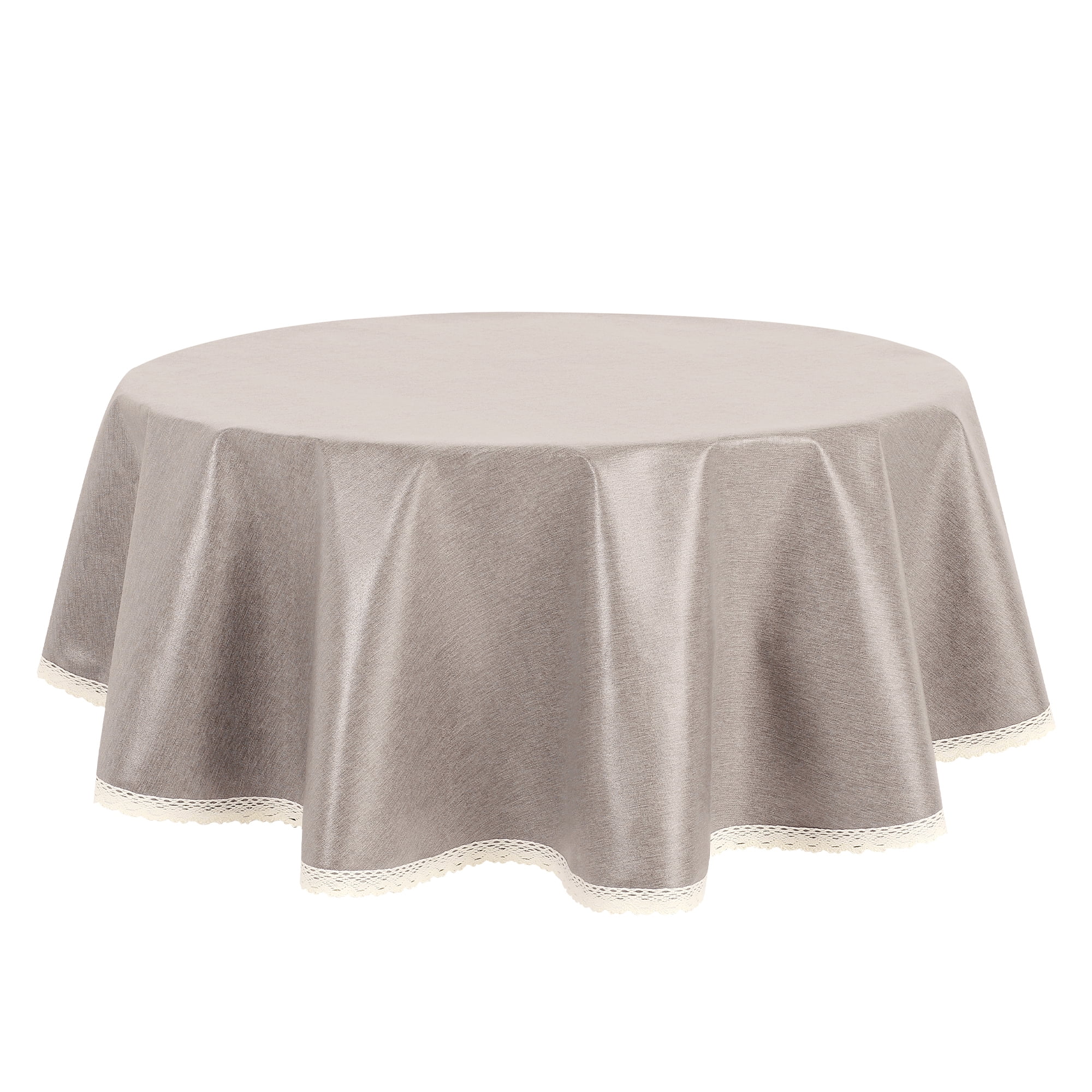Unique Bargains Round Oil Proof Spill Proof Water Proof Lace TPU Kitchen Dining Tablecloth Light Coffee 63 inch