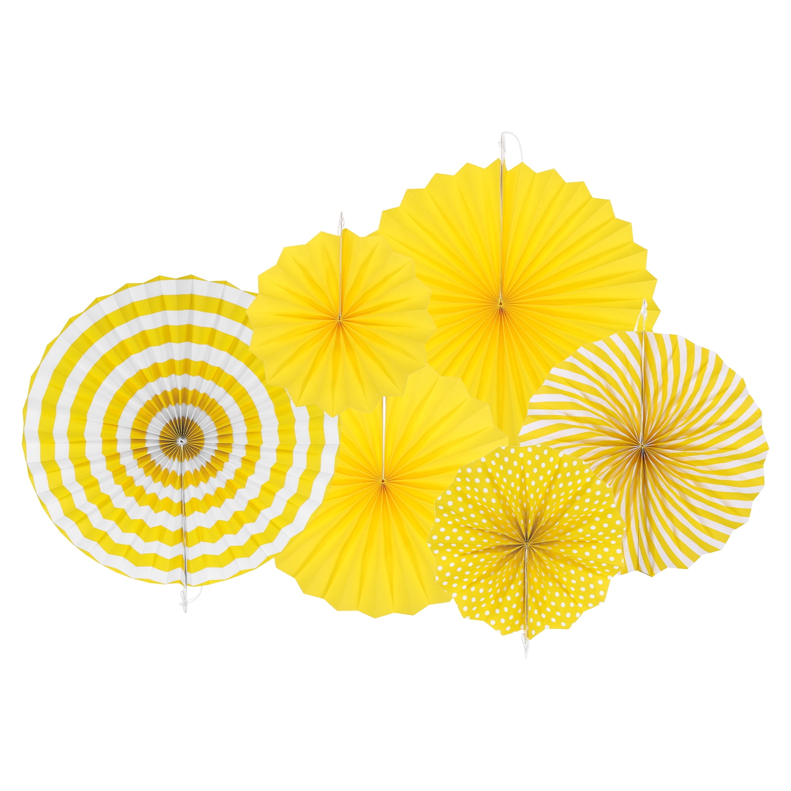 Unique Bargains Round Pattern Garlands Decoration Hanging Paper Fans Set Yellow