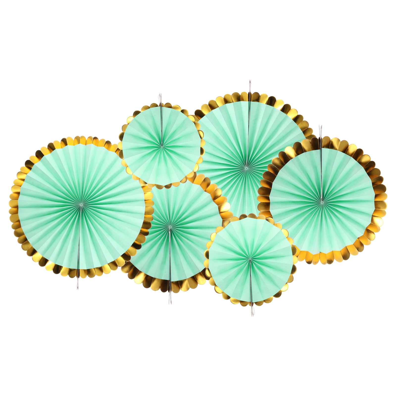Unique Bargains Round Pattern Garlands Hanging Paper Fans Set Green