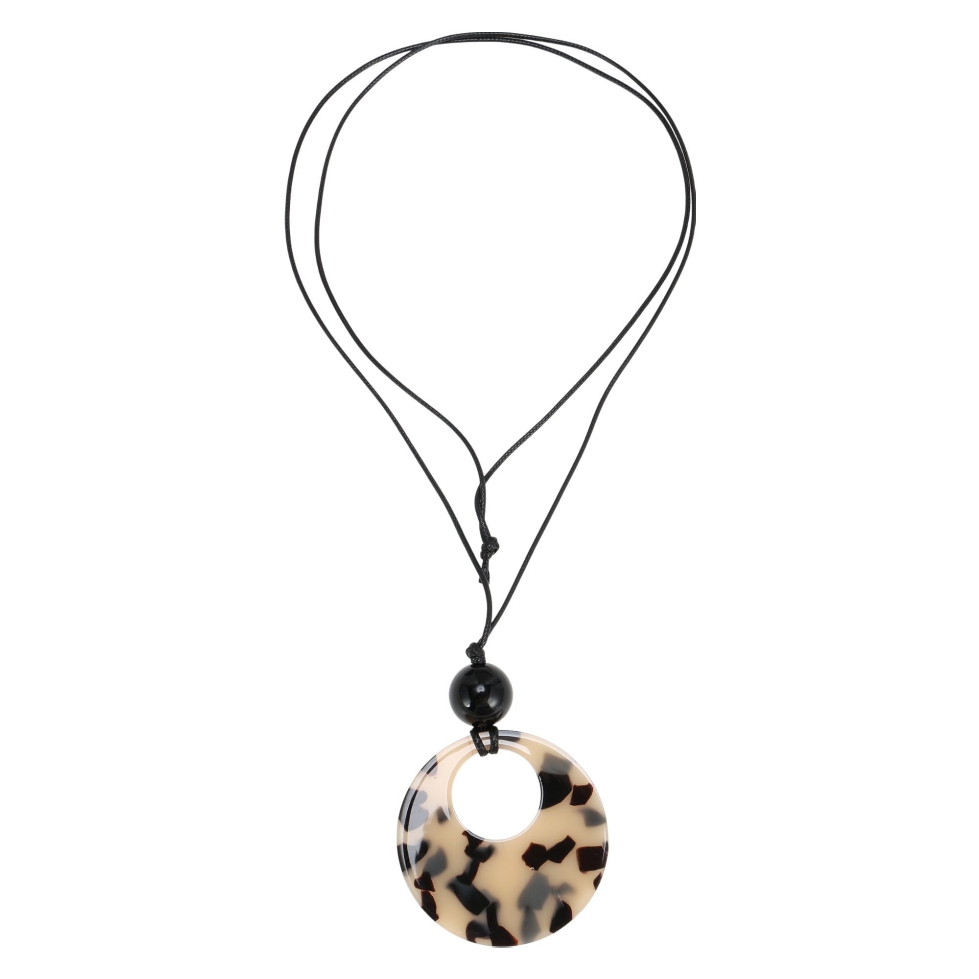 Unique Bargains Round Pendant Bohemian Long Sweater Necklace 12.2"-15.7" White Brown 1 Pc