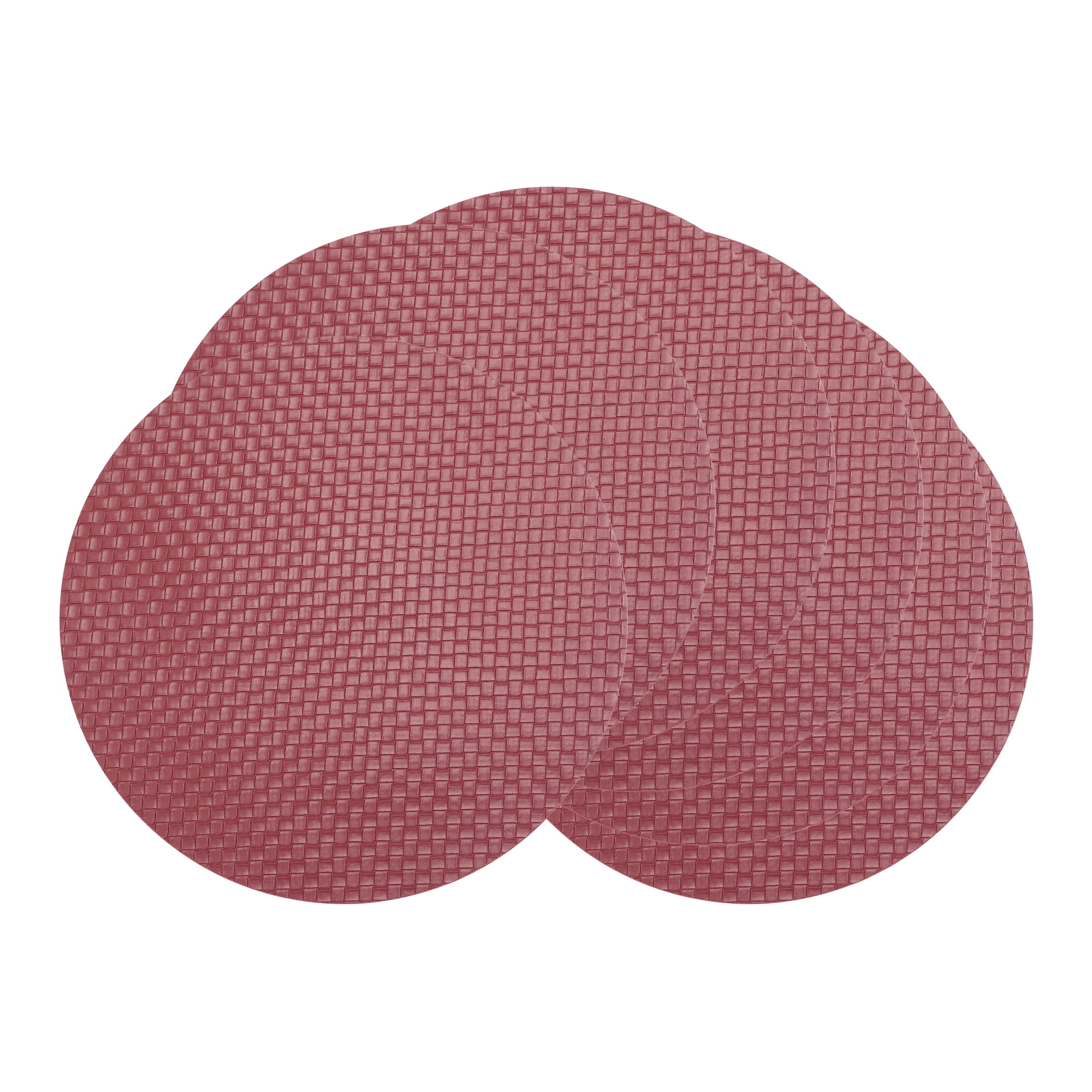 Unique Bargains Round Placemats 6pcs Faux Leather Placemats Red 15"x15"