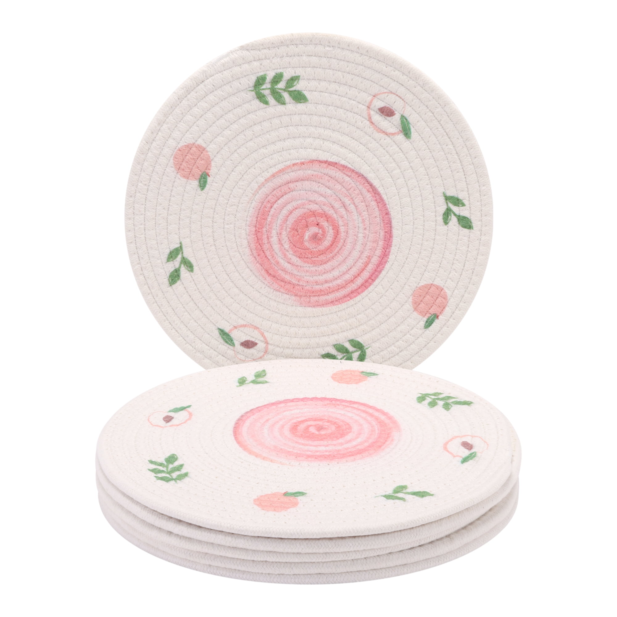 Unique Bargains Round Placemats 6pcs Woven Placemats Pink 11.8"x11.8"