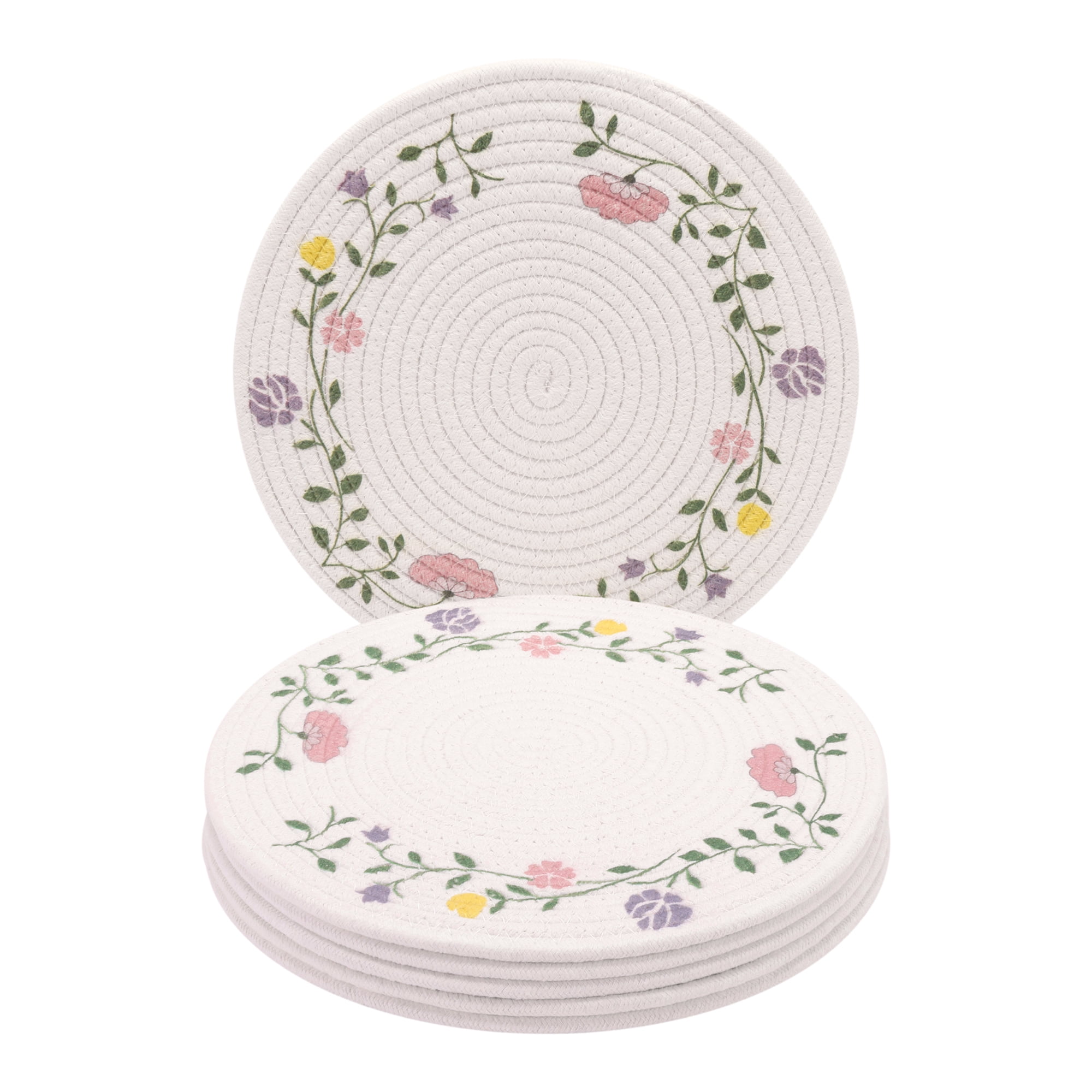 Unique Bargains Round Placemats 6pcs Woven Placemats White 11.8"x11.8"